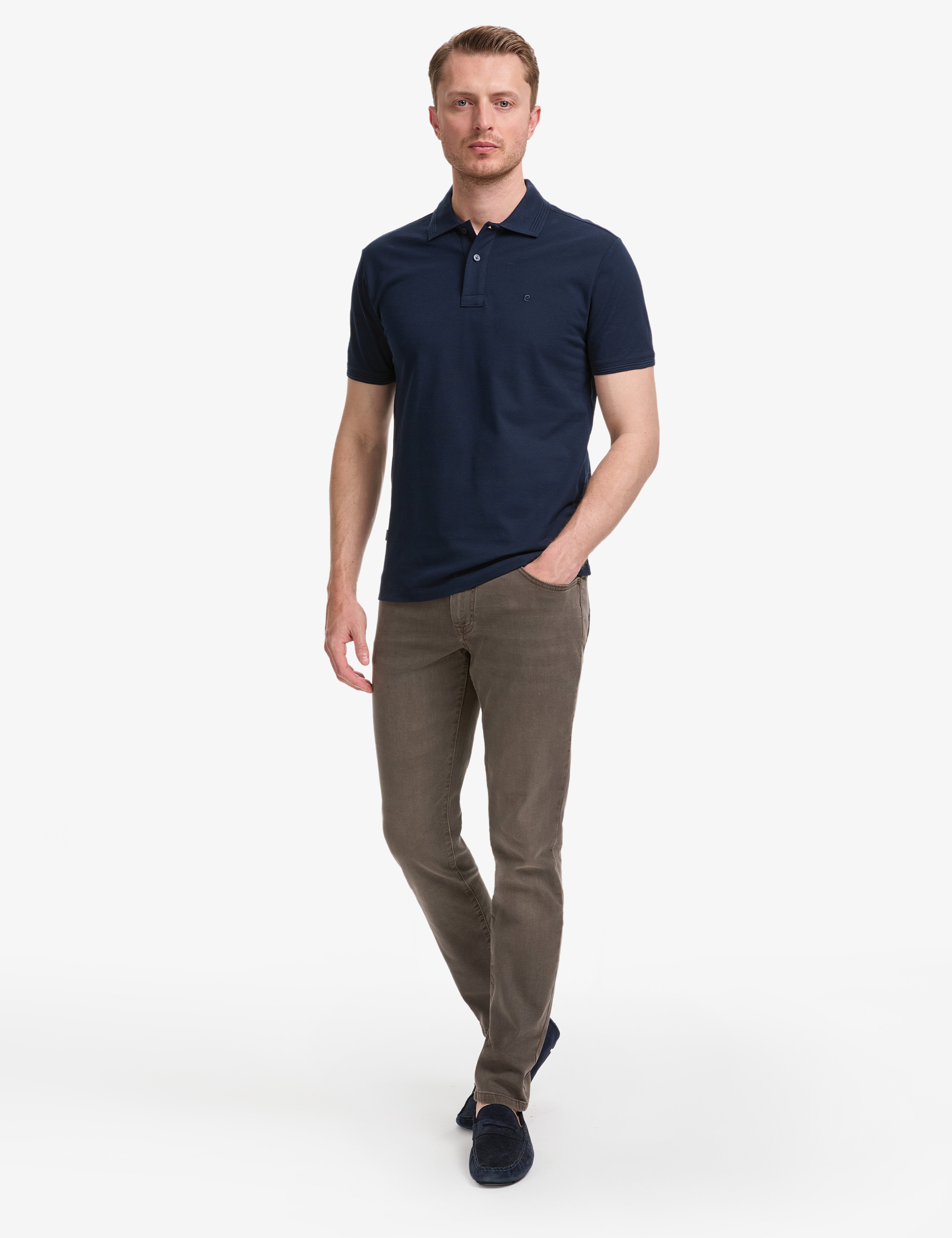 Lacivert Slim Fit %100 Pamuk Düğmeli Polo Yaka Basic Tişört