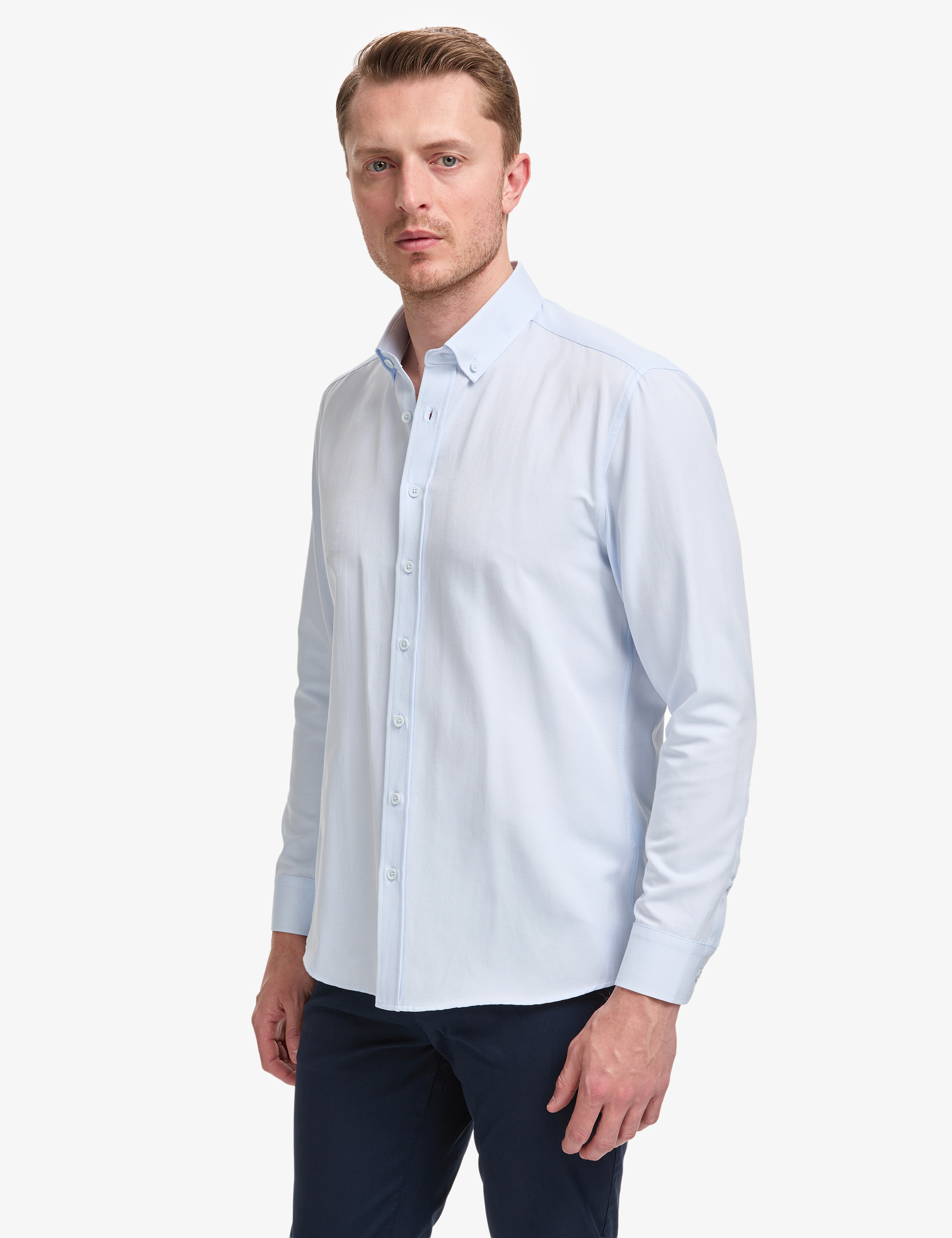 Açık Mavi Regular Fit Uzun Kollu Gömlek - Image 3