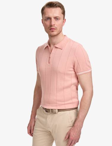 Somon Slim Fit %100 Pamuk Fermuarlı Polo Yaka Triko Tişört