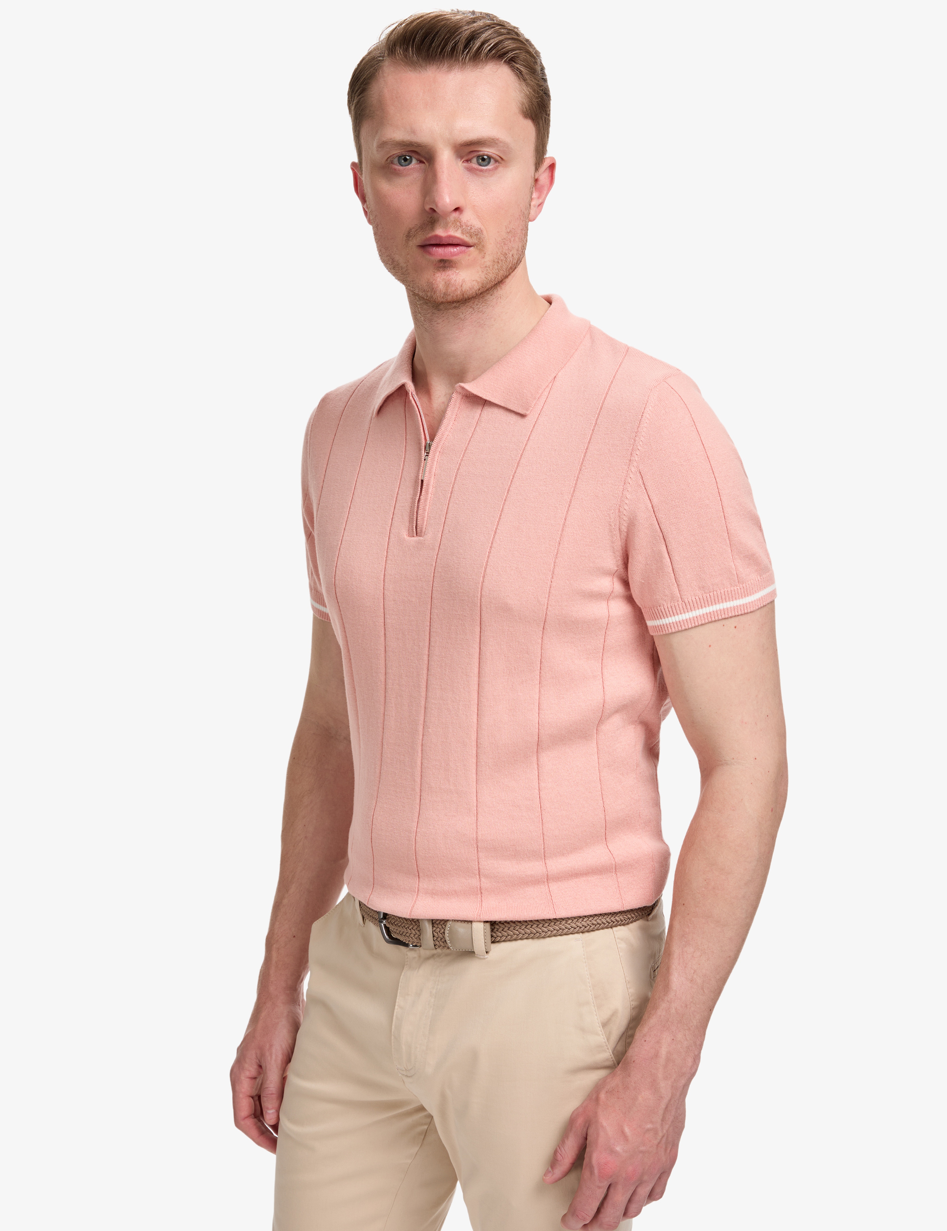 Somon Slim Fit %100 Pamuk Fermuarlı Polo Yaka Triko Tişört - Image 3