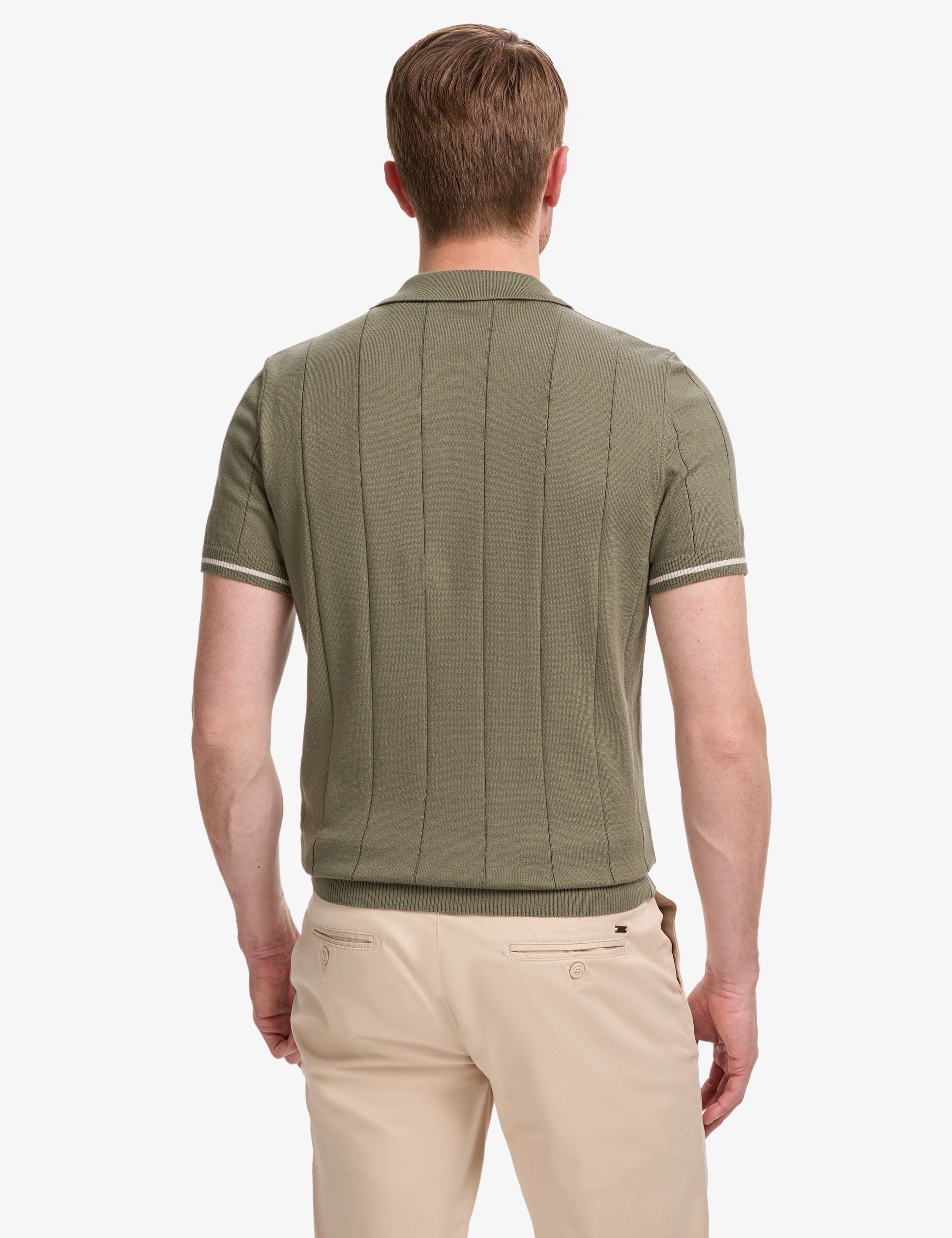 Haki Slim Fit %100 Pamuk Fermuarlı Polo Yaka Triko Tişört