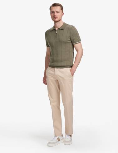 Haki Slim Fit %100 Pamuk Fermuarlı Polo Yaka Triko Tişört