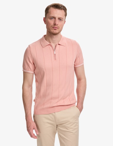 Somon Slim Fit %100 Pamuk Fermuarlı Polo Yaka Triko Tişört
