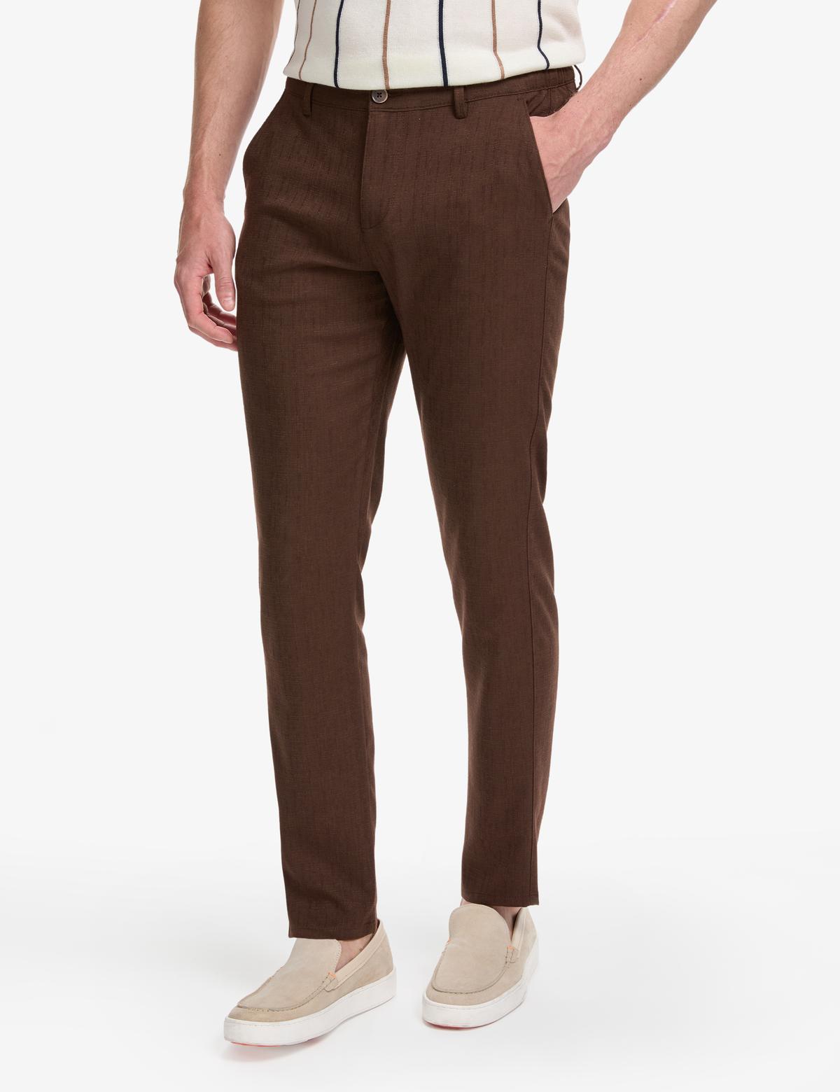 Koyu Kahverengi Slim Fit Kanvas Pantolon - 50320822317
