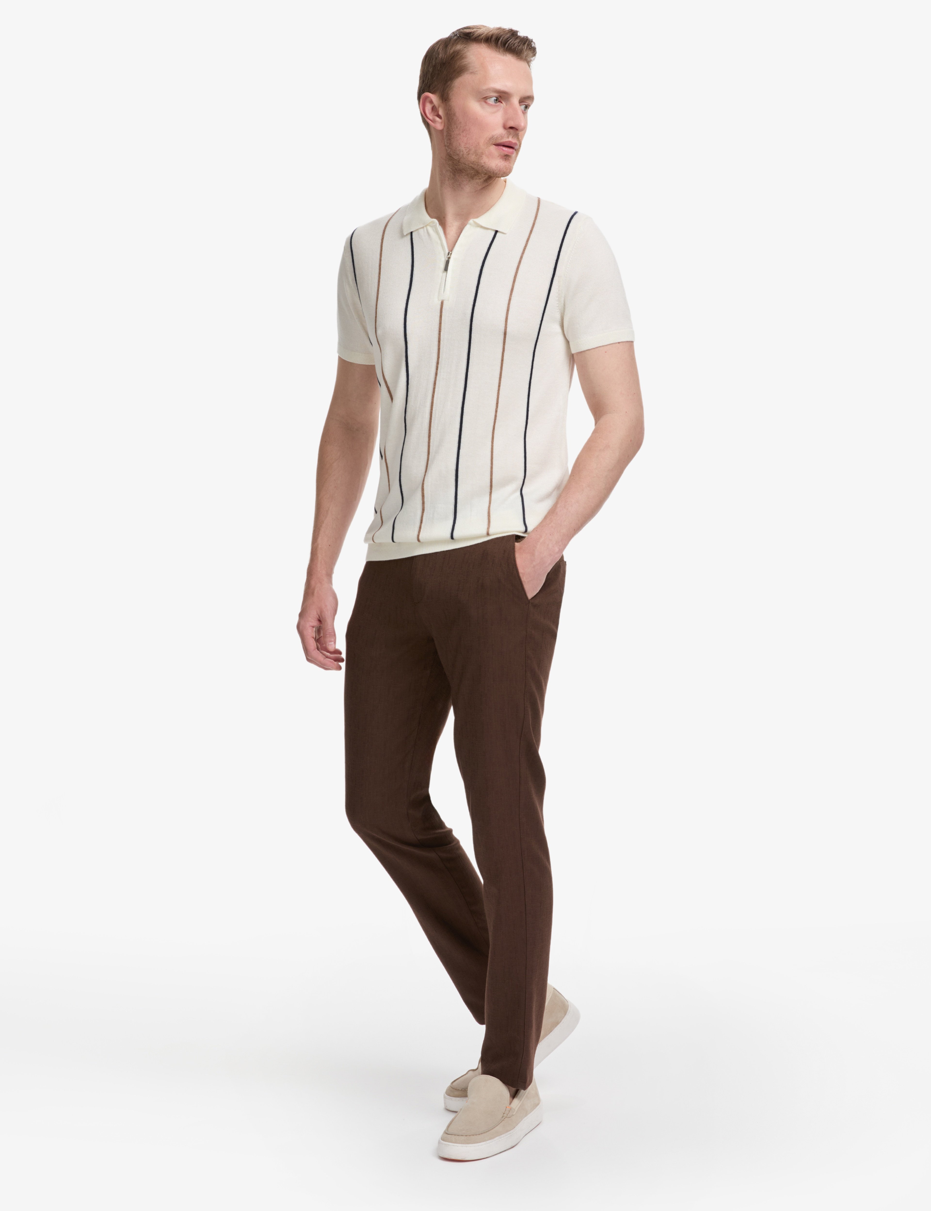 Koyu Kahverengi Slim Fit Beli Latikli Kanvas Pantolon