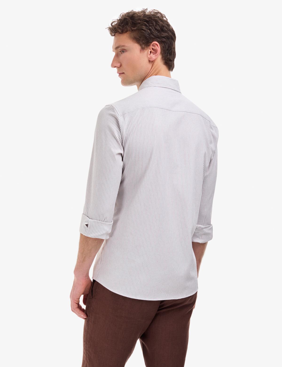 Koyu Kahverengi Slim Fit Uzun Kollu Gömlek - 50320860059