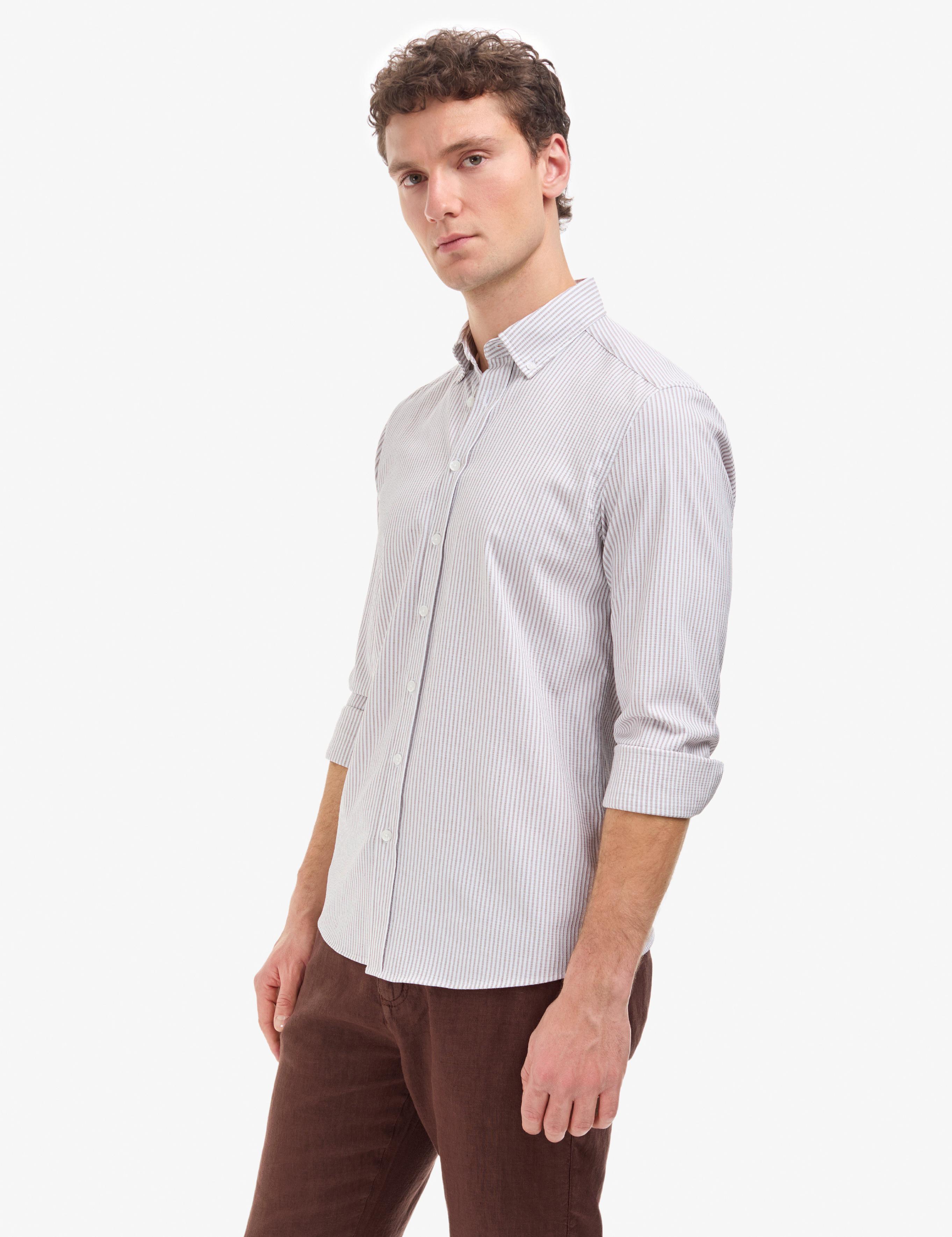 Koyu Kahverengi Slim Fit Uzun Kollu Gömlek