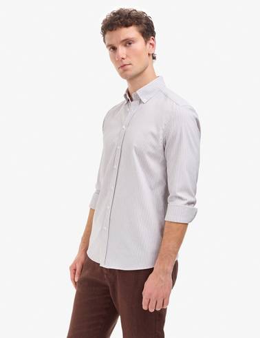 Koyu Kahverengi Slim Fit Uzun Kollu Gömlek