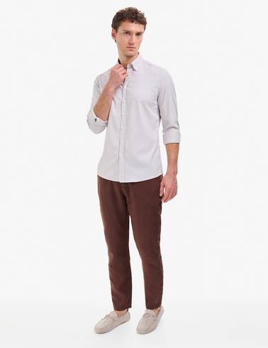 Koyu Kahverengi Slim Fit Uzun Kollu Gömlek