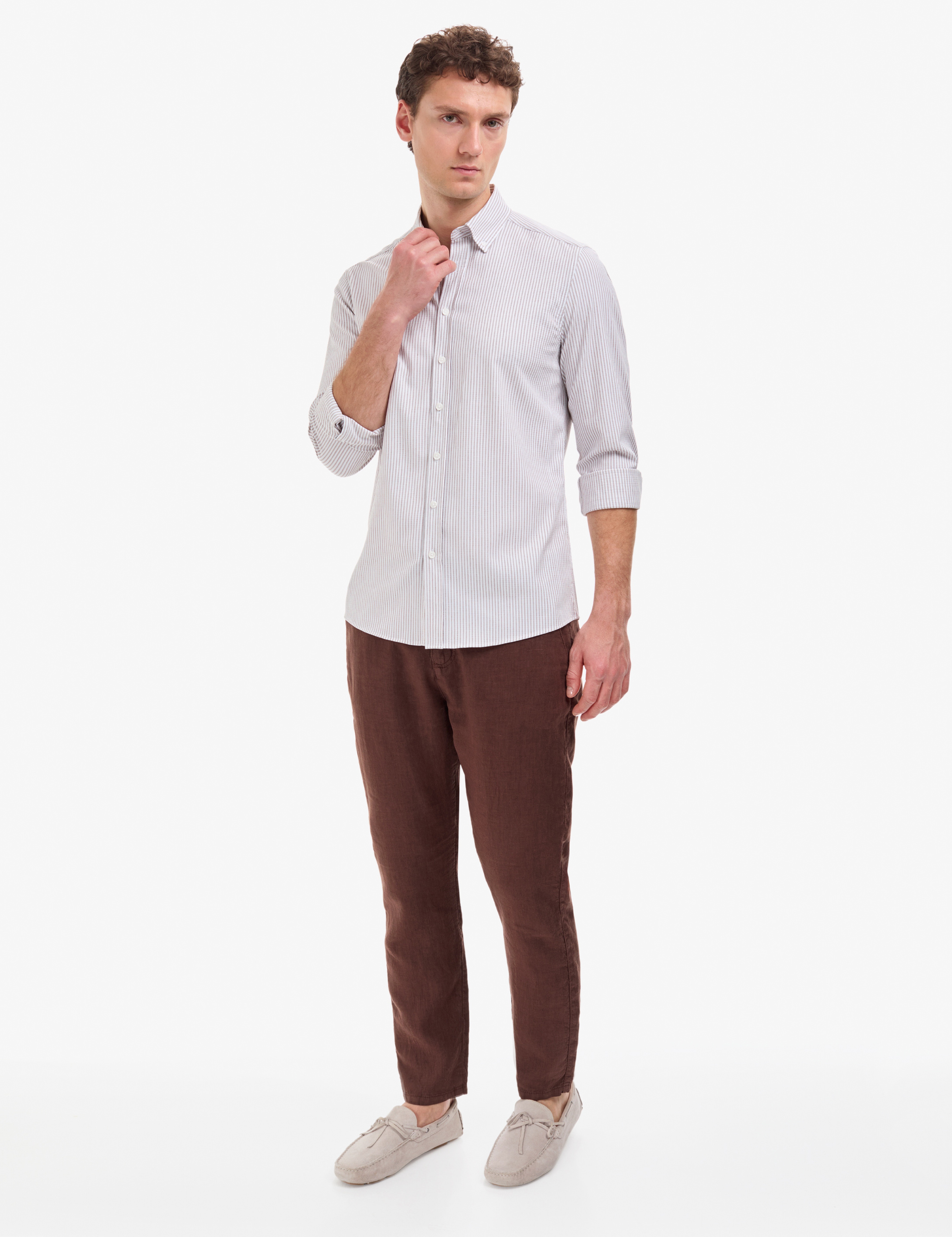 Koyu Kahverengi Slim Fit Uzun Kollu Gömlek - Image 4