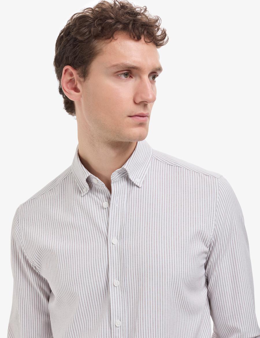 Koyu Kahverengi Slim Fit Uzun Kollu Gömlek