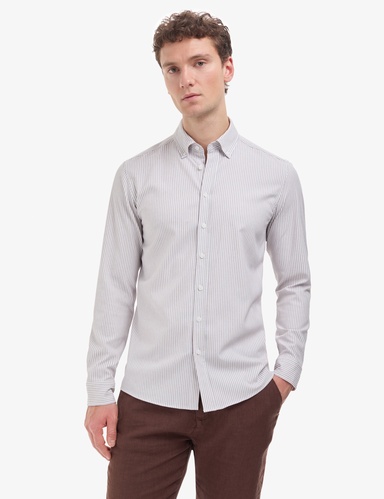 Koyu Kahverengi Slim Fit Uzun Kollu Gömlek