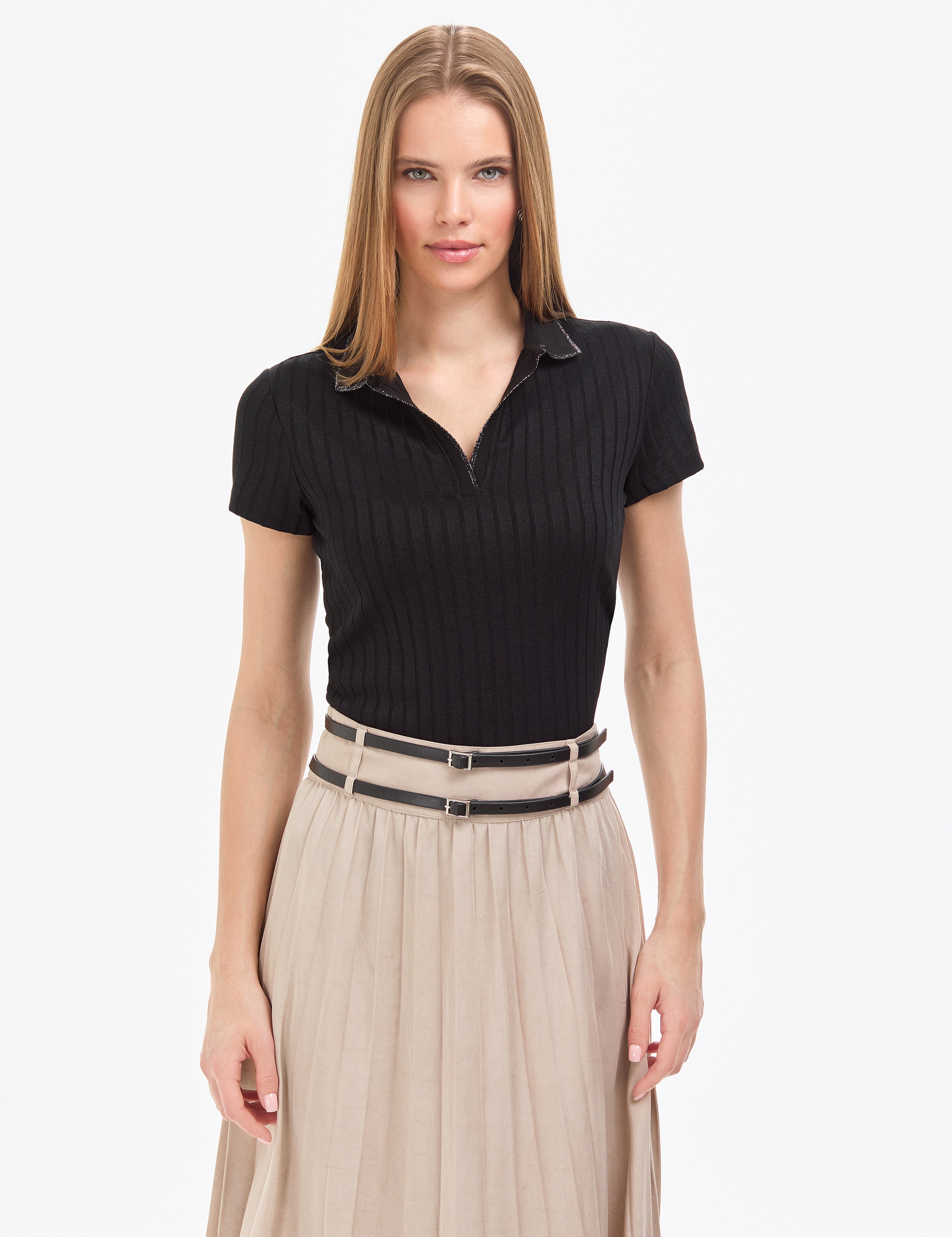 Siyah Slim Fit Polo Yaka Basic Tişört