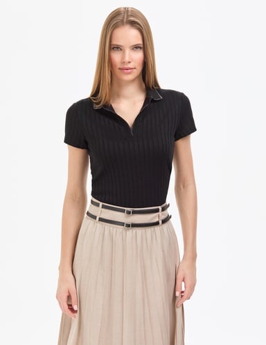 Siyah Slim Fit Polo Yaka Basic Tişört