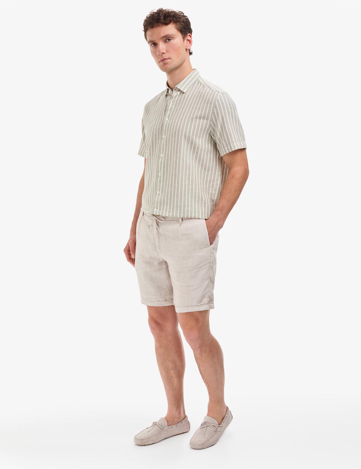 Bej Slim Fit Dokuma Şort - 50321827026