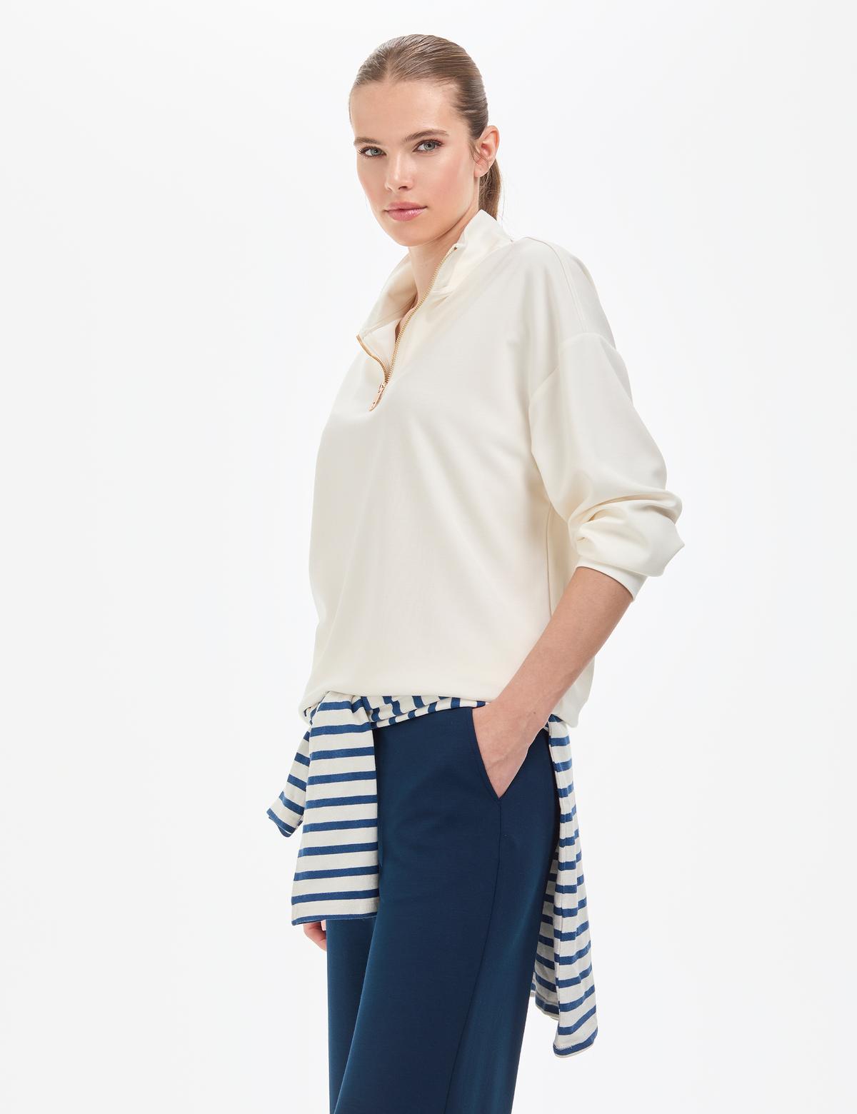 Ekru Regular Fit Modal Kumaş Sweatshirt - 50308116016