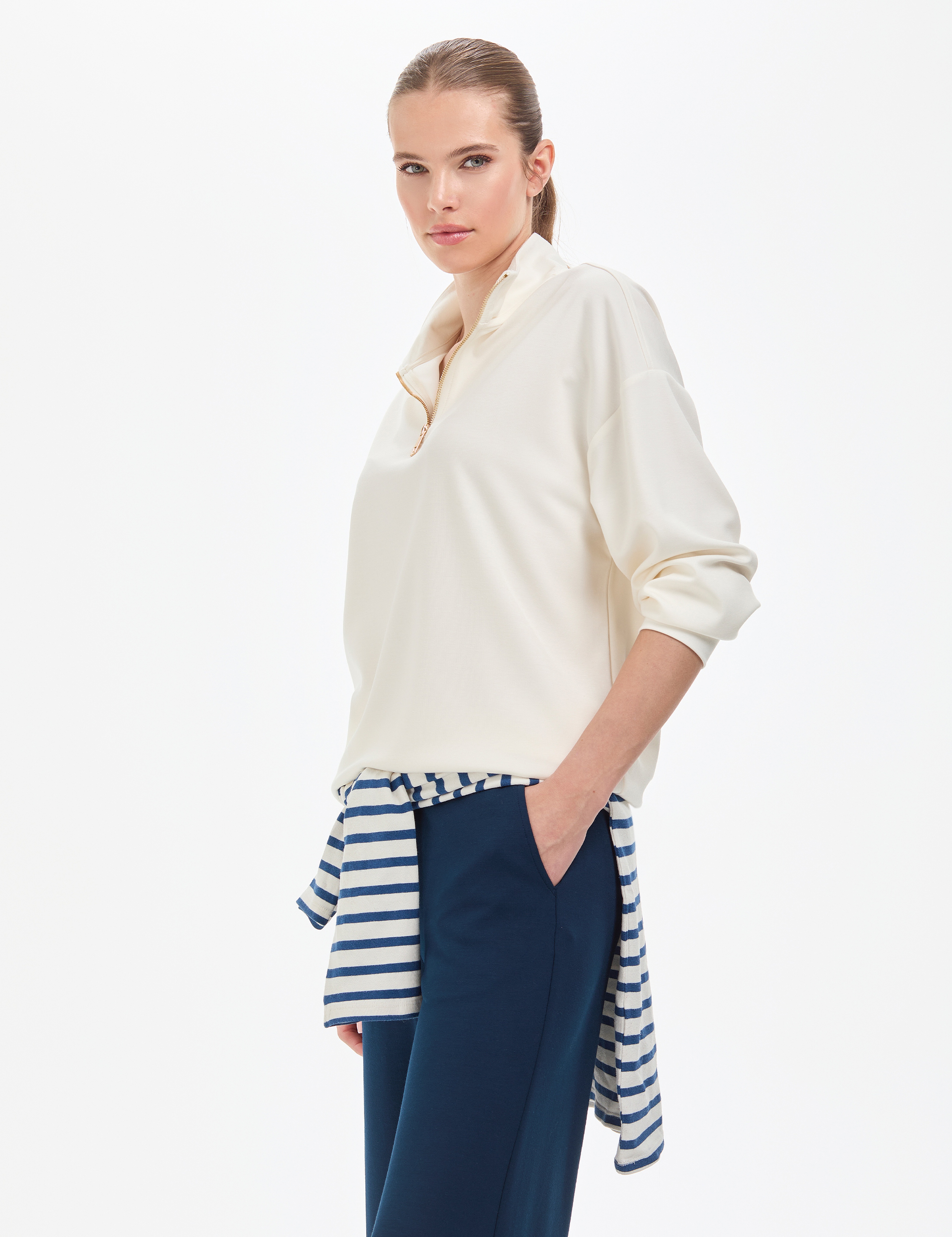 Ekru Regular Fit Modal Kumaş Sweatshirt - Image 3