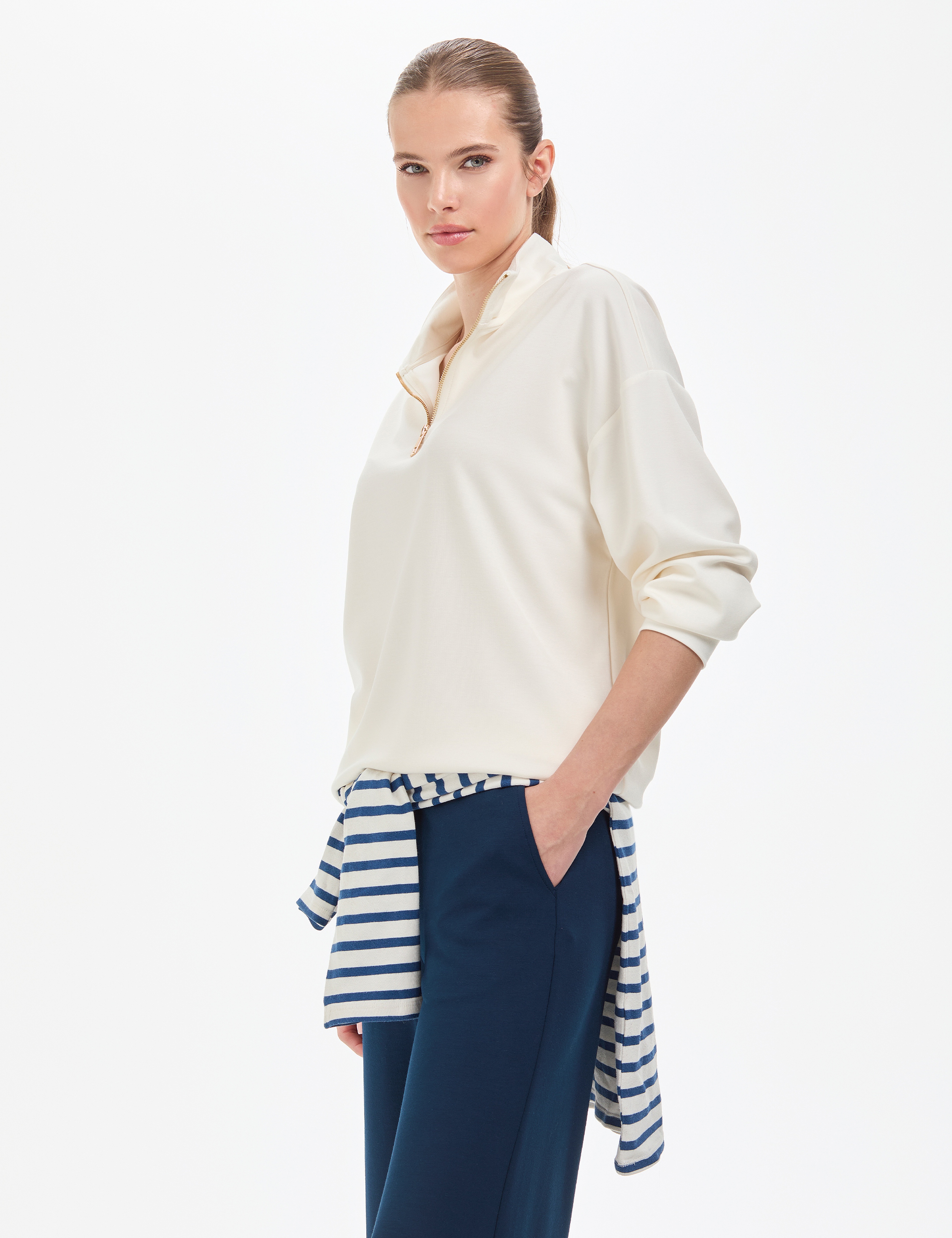 Ekru Regular Fit Modal Kumaş Sweatshirt