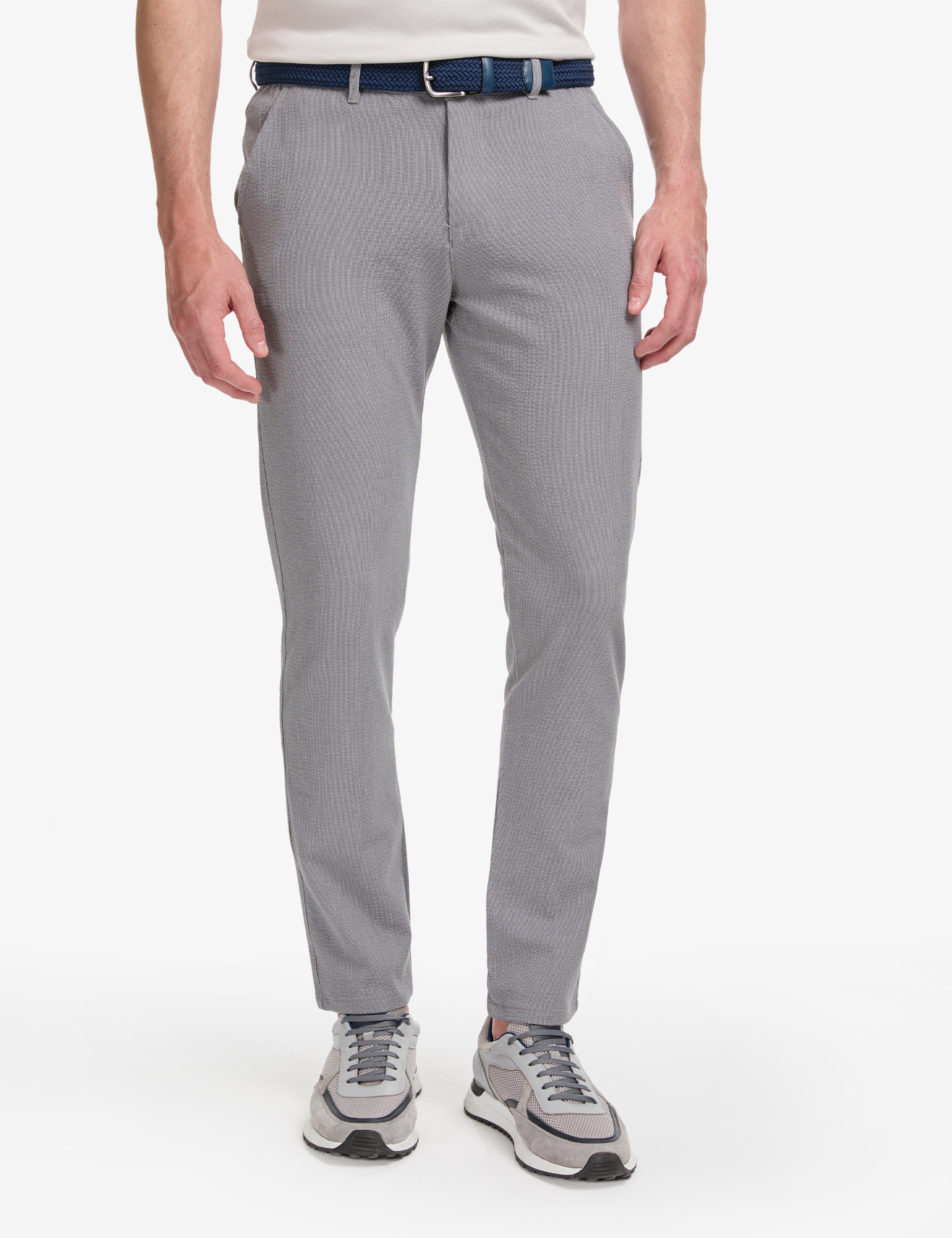 Gri Slim Fit Gofre Kanvas Pantolon