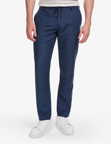 Lacivert Slim Fit Keten Karışımlı Pantolon