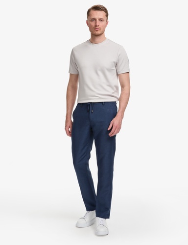 Lacivert Slim Fit Keten Karışımlı Pantolon