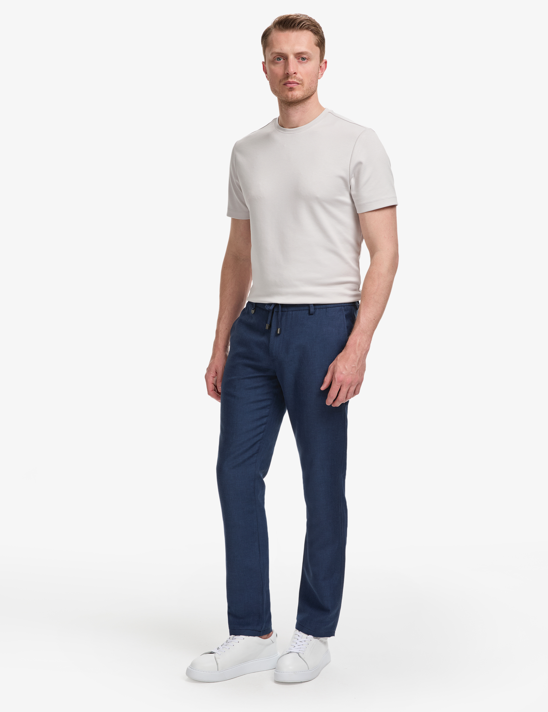 Lacivert Slim Fit Keten Karışımlı Pantolon