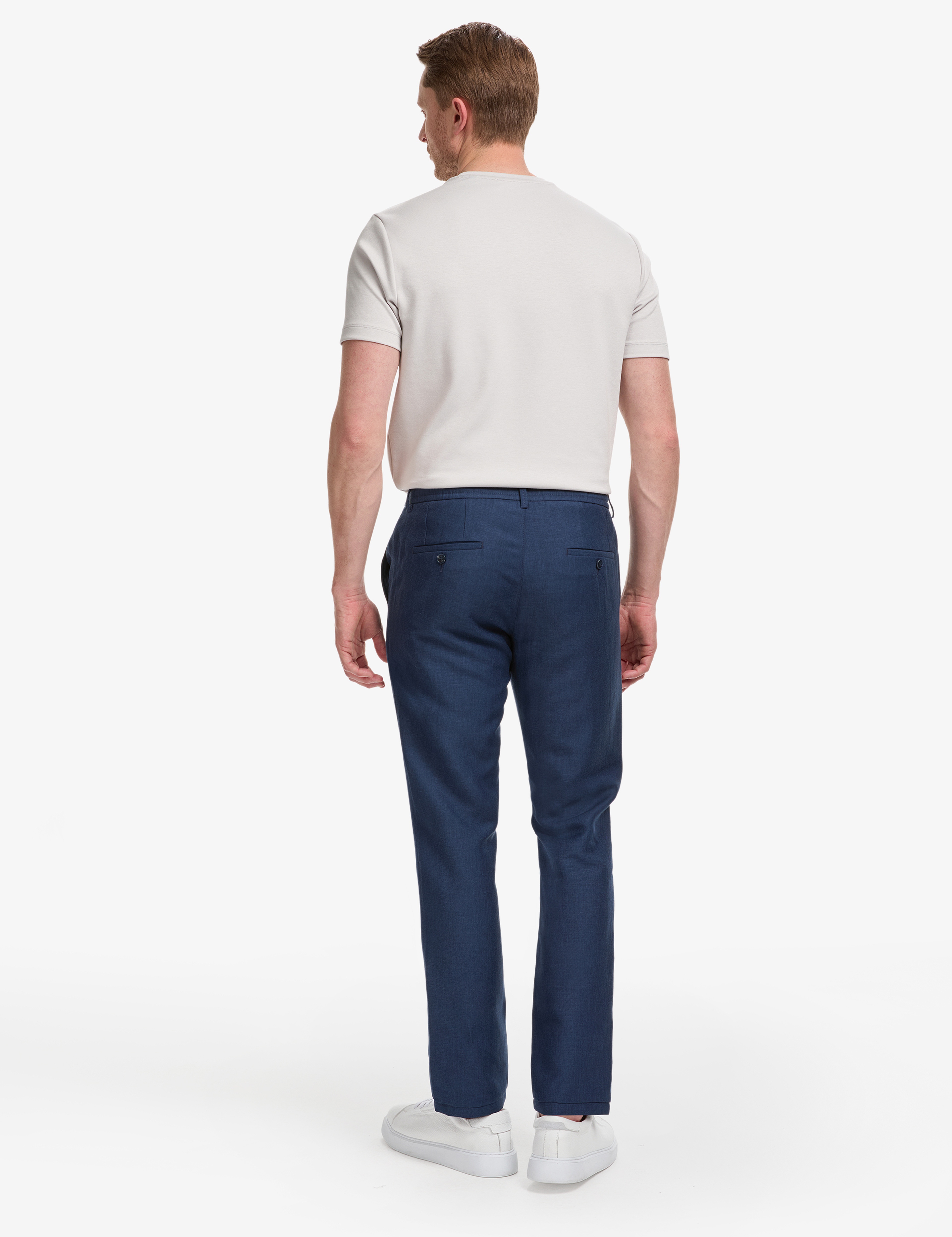 Lacivert Slim Fit Keten Karışımlı Pantolon - Image 4