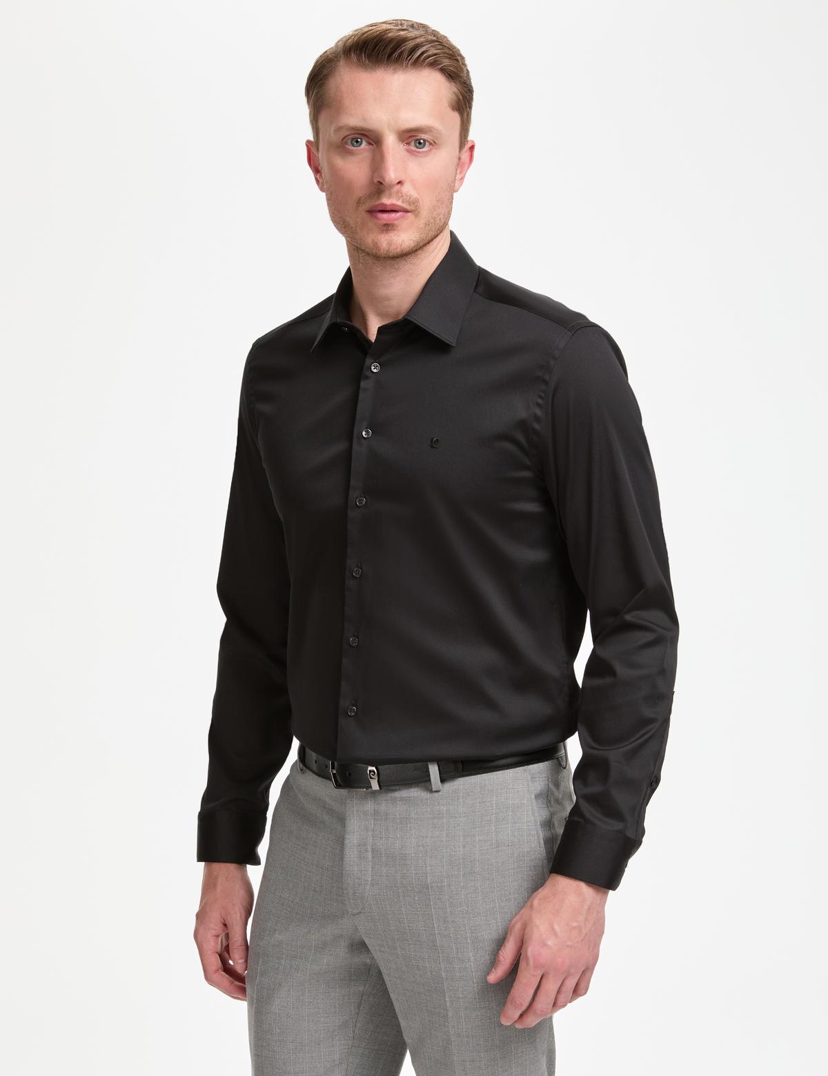Siyah Slim Fit Uzun Kollu Esnek Basic Gömlek - 50325162034