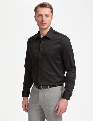 Siyah Slim Fit Uzun Kollu Esnek Basic Gömlek