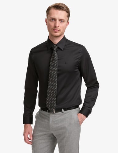 Siyah Slim Fit Uzun Kollu Esnek Basic Gömlek