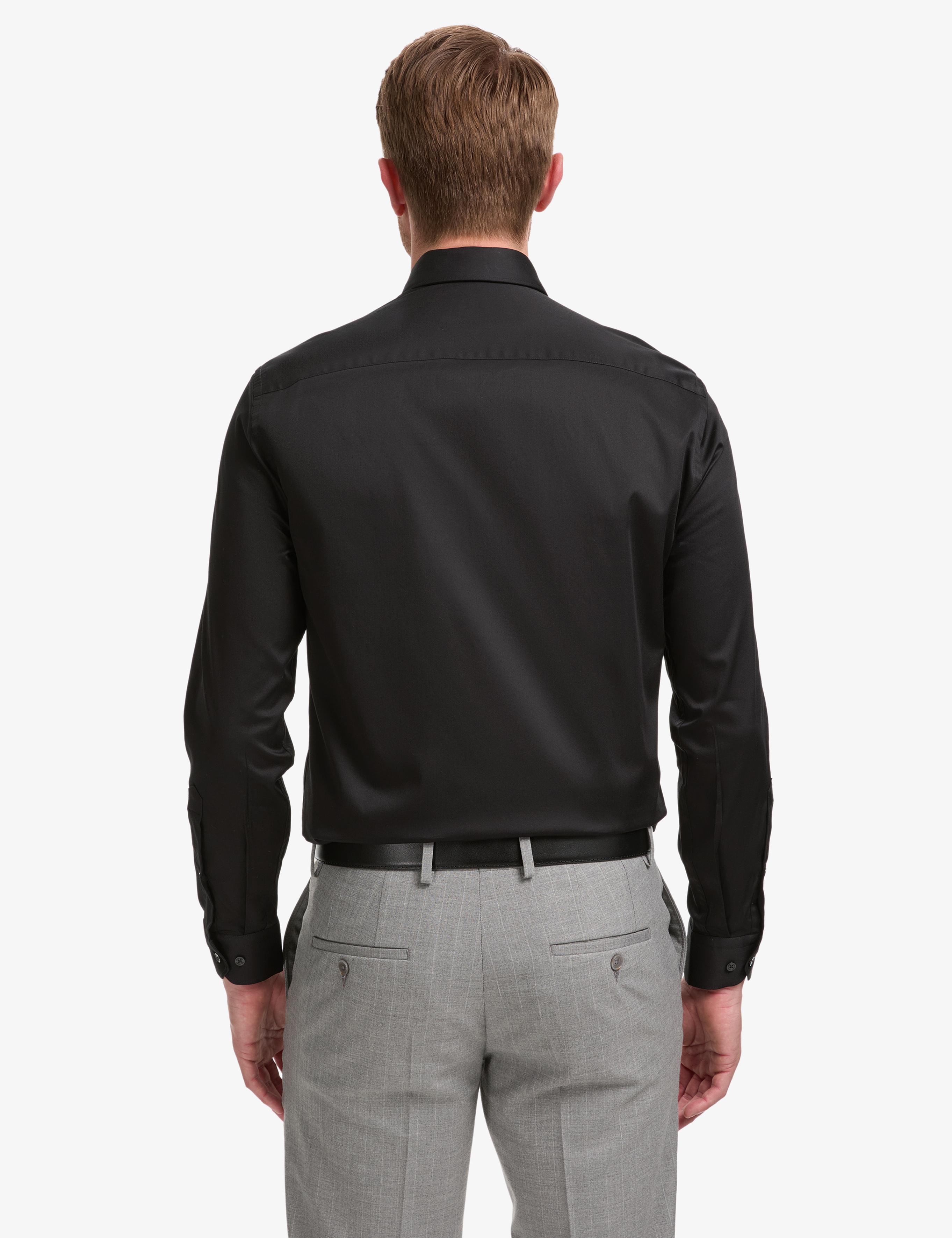 Siyah Slim Fit Uzun Kollu Esnek Basic Gömlek