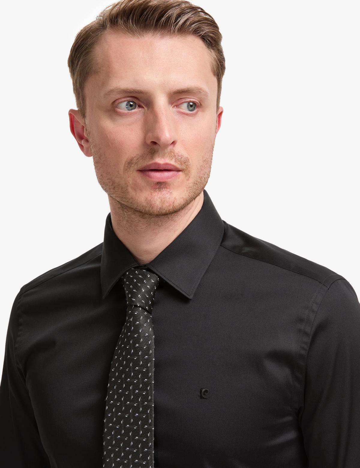 Siyah Slim Fit Uzun Kollu Esnek Basic Gömlek - 50325162034