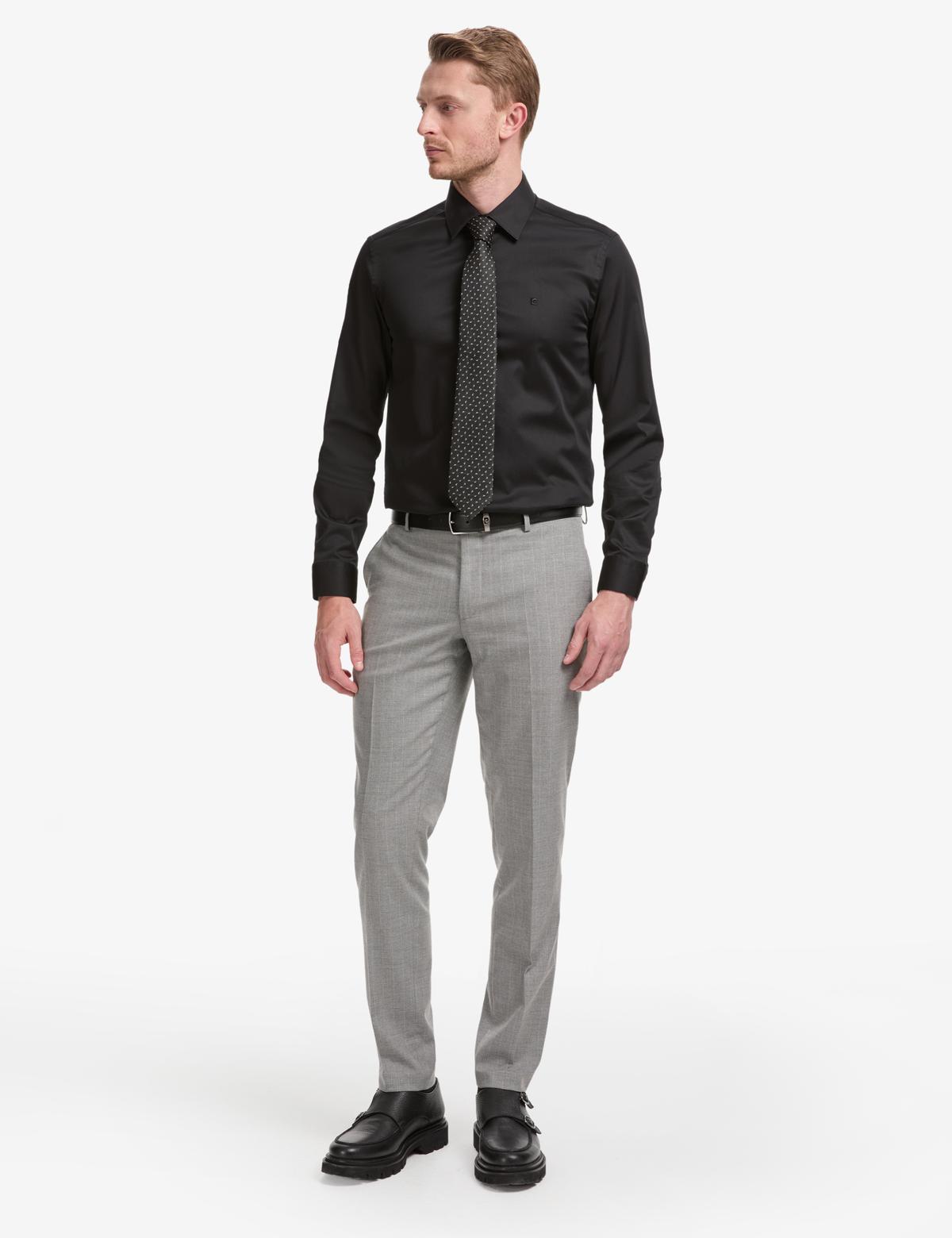 Siyah Slim Fit Uzun Kollu Esnek Basic Gömlek - 50325162034