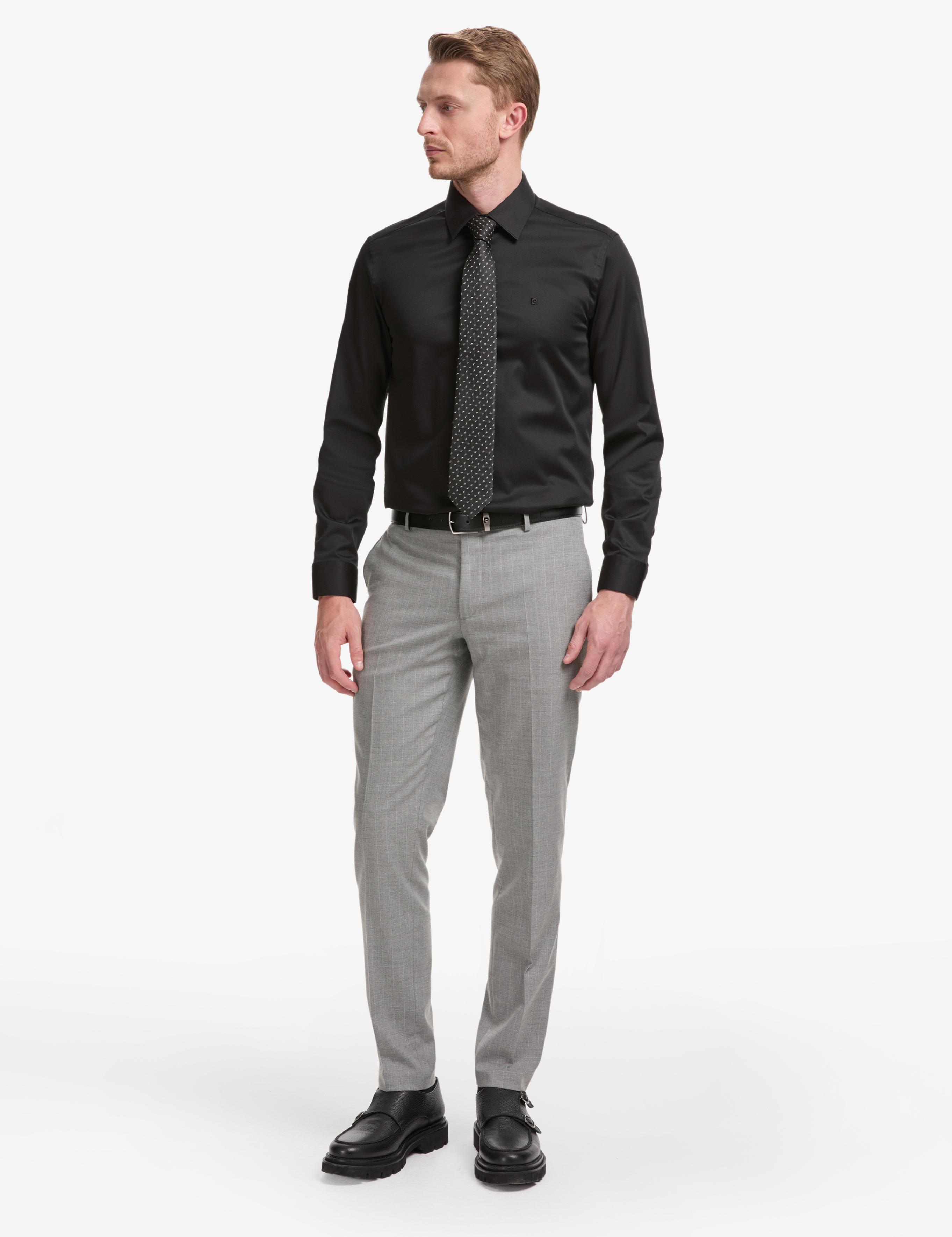 Siyah Slim Fit Uzun Kollu Esnek Basic Gömlek