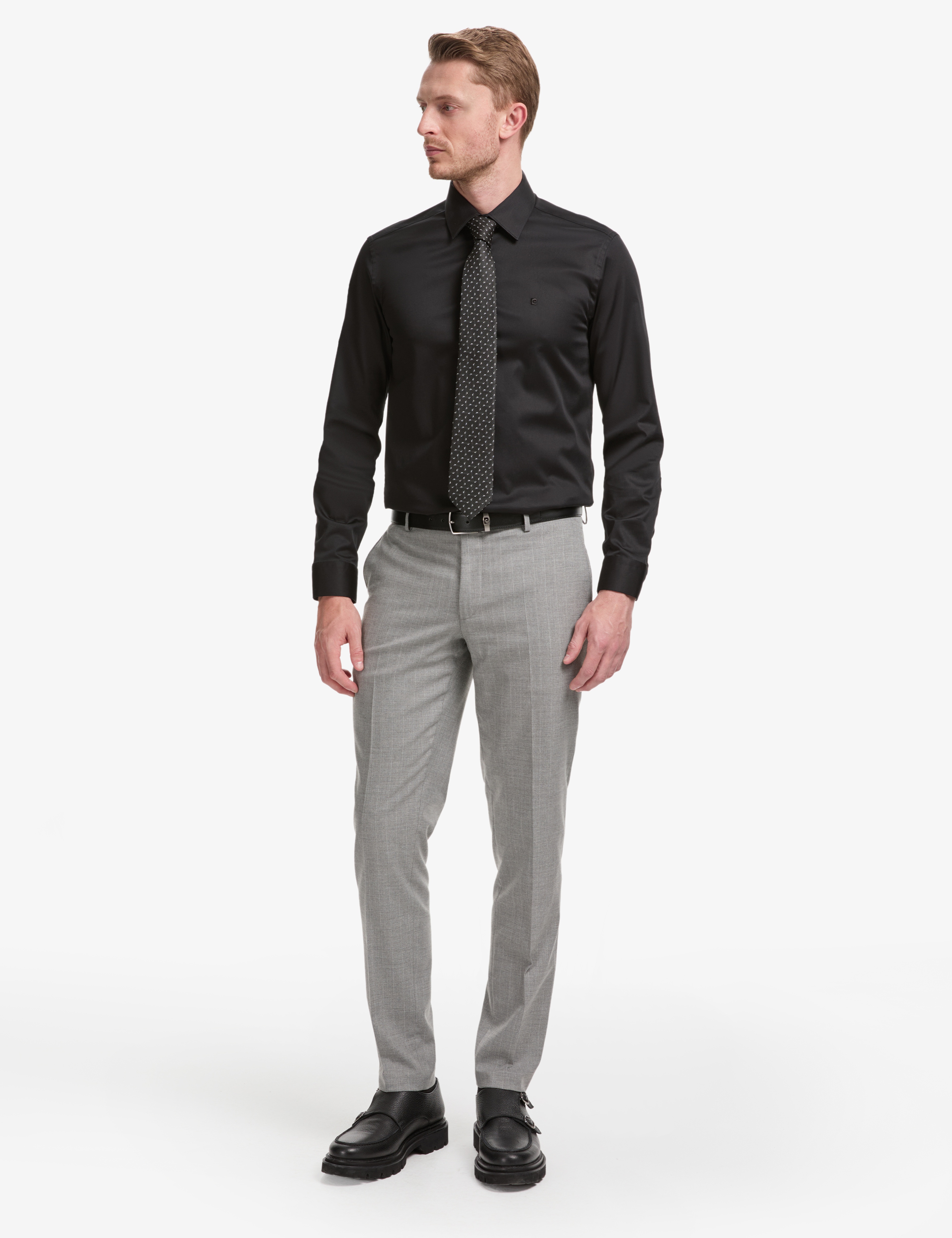 Siyah Slim Fit Uzun Kollu Esnek Basic Gömlek - Image 4