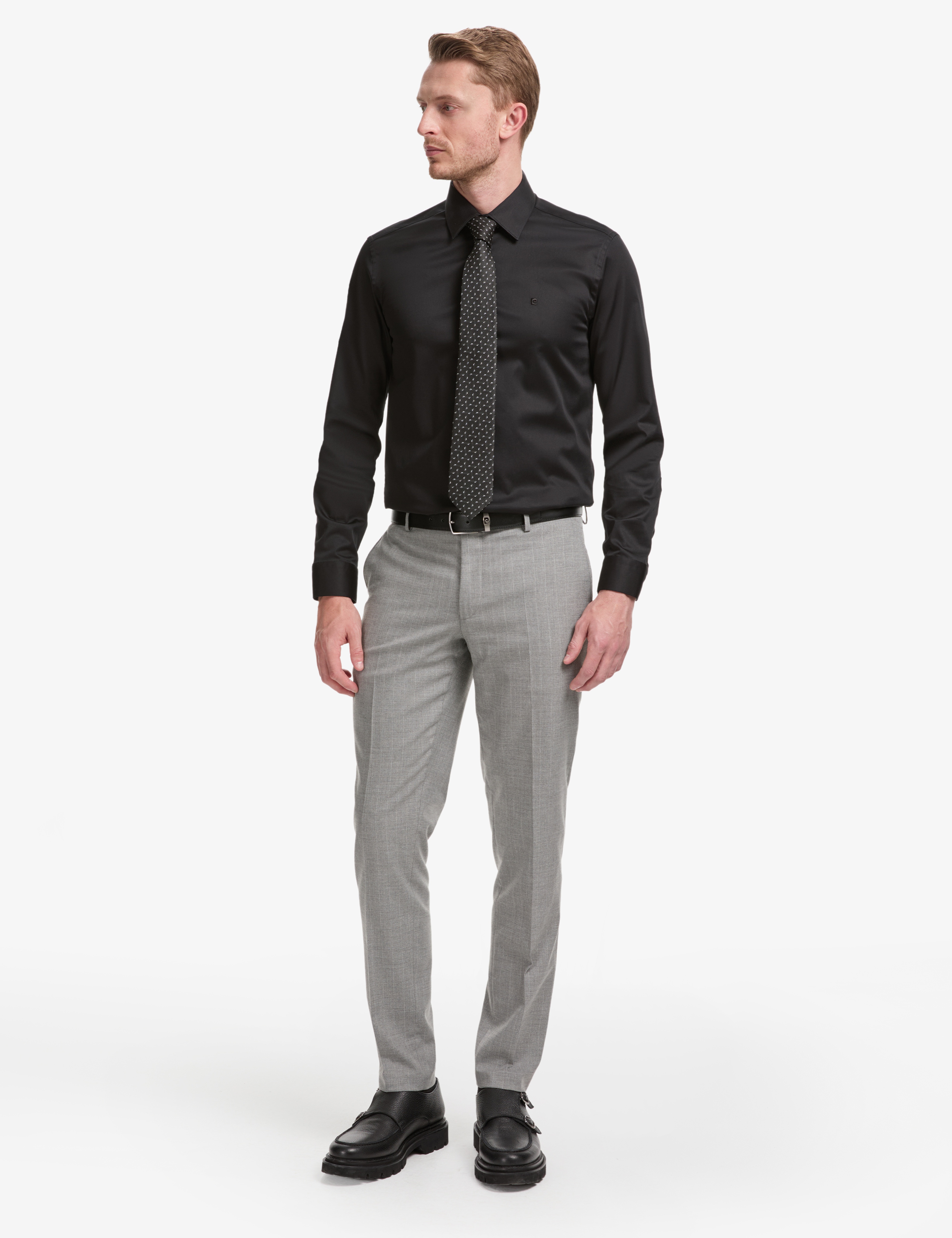 Siyah Slim Fit Uzun Kollu Esnek Basic Gömlek