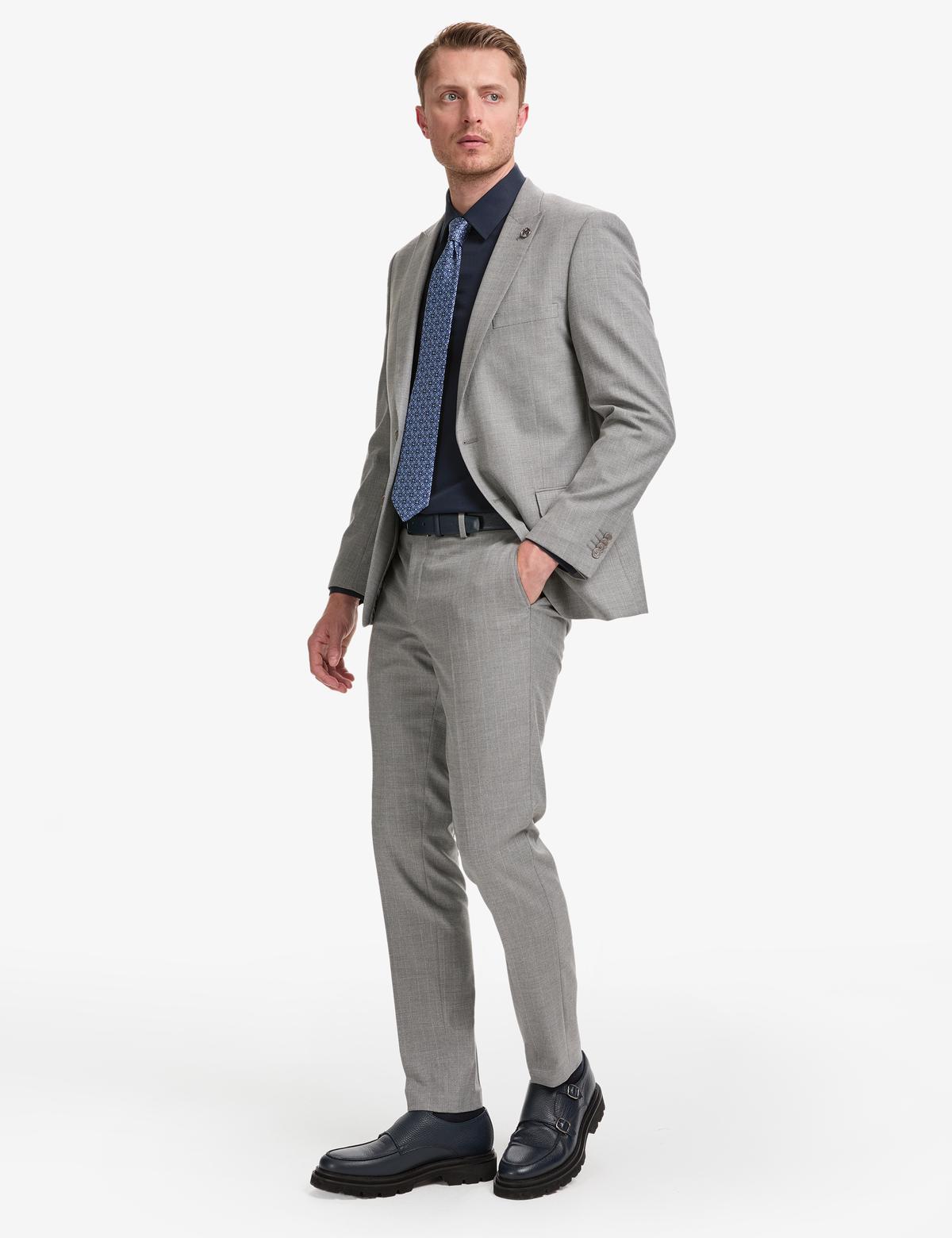 Füme Ex. Slim Fit Çizgili Takım Elbise - 50325234005