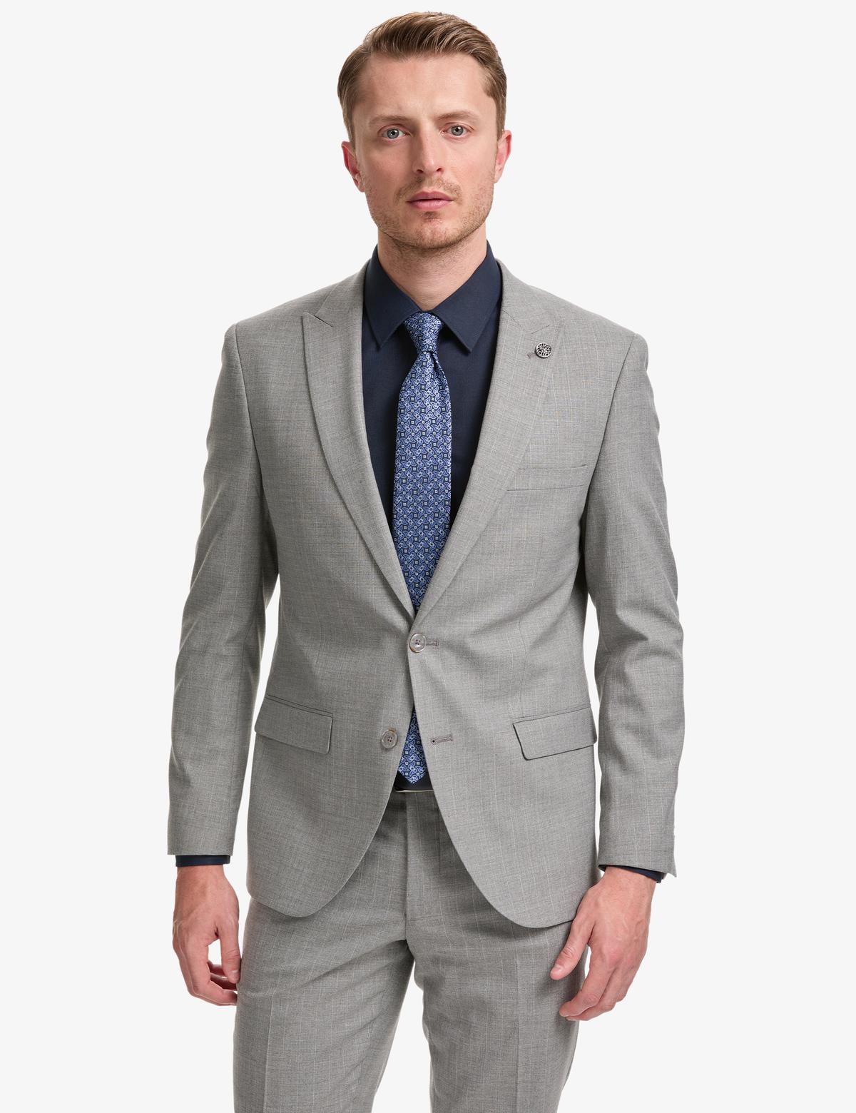 Füme Ex. Slim Fit Çizgili Takım Elbise - 50325234005