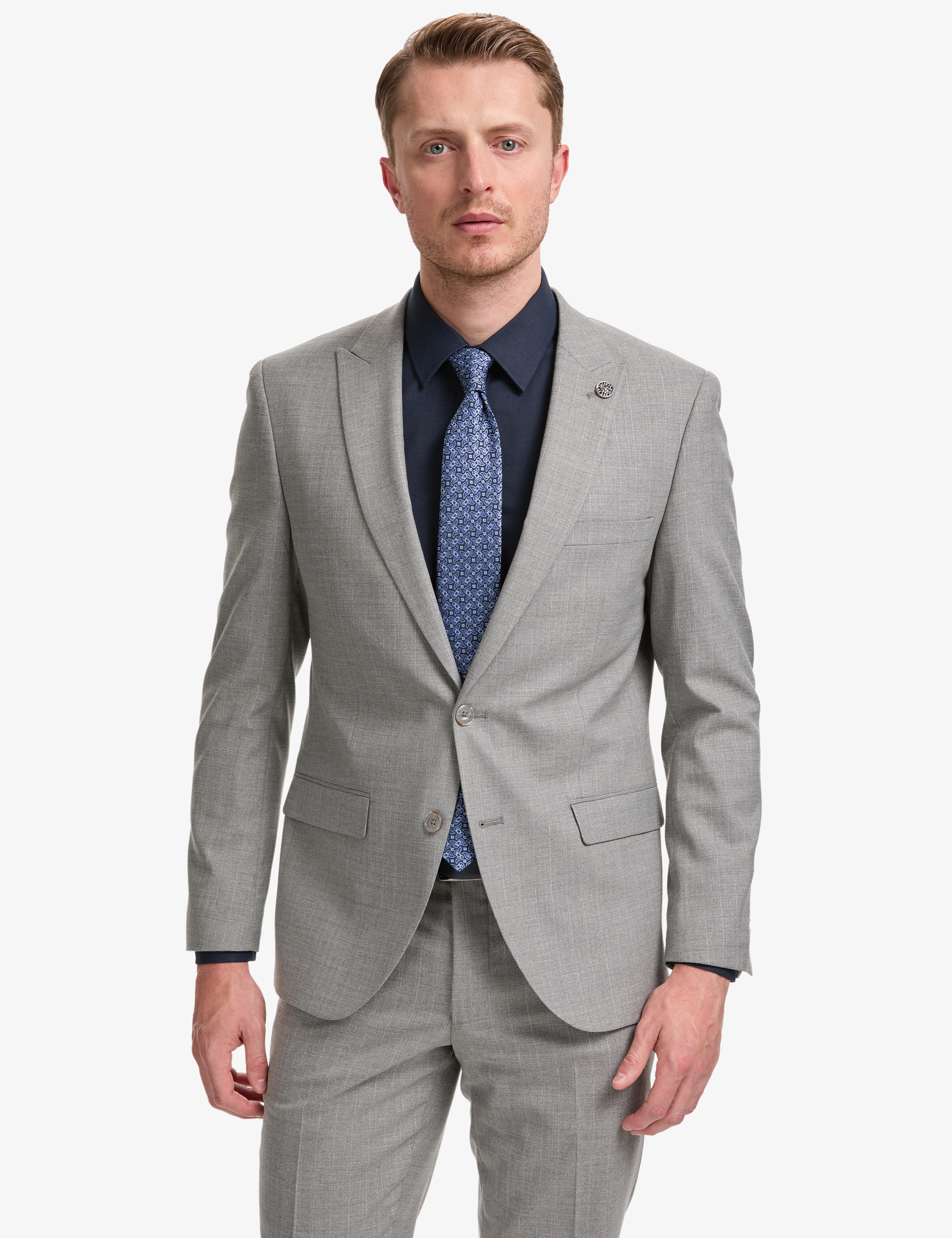 Füme Ex. Slim Fit Kırlangıç Yaka Çizgili Takım Elbise - Image 4