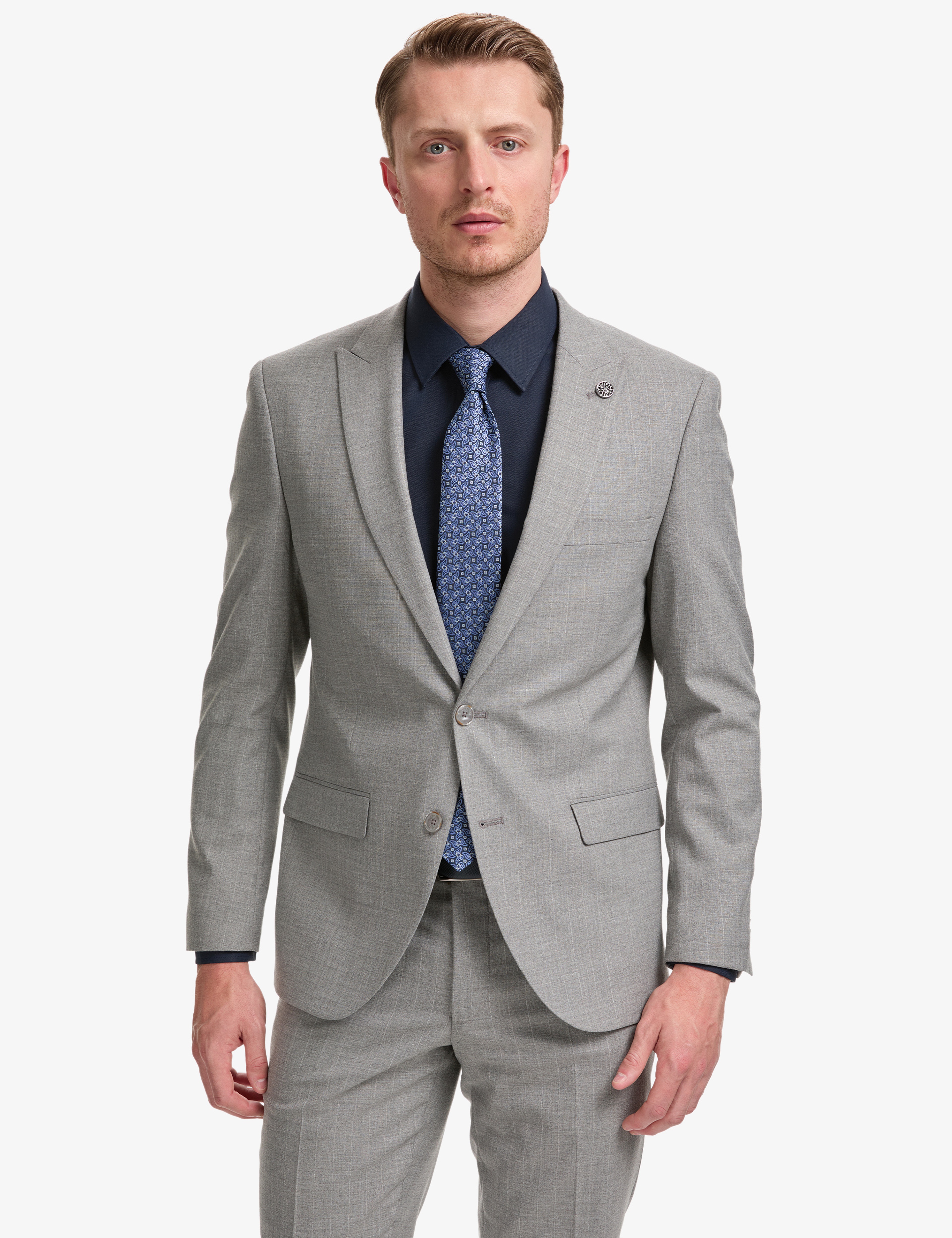Füme Ex. Slim Fit Kırlangıç Yaka Çizgili Takım Elbise