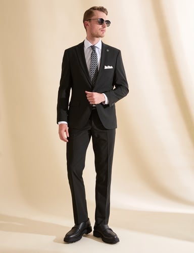Siyah Slim Fit Mono Yaka Takım Elbise