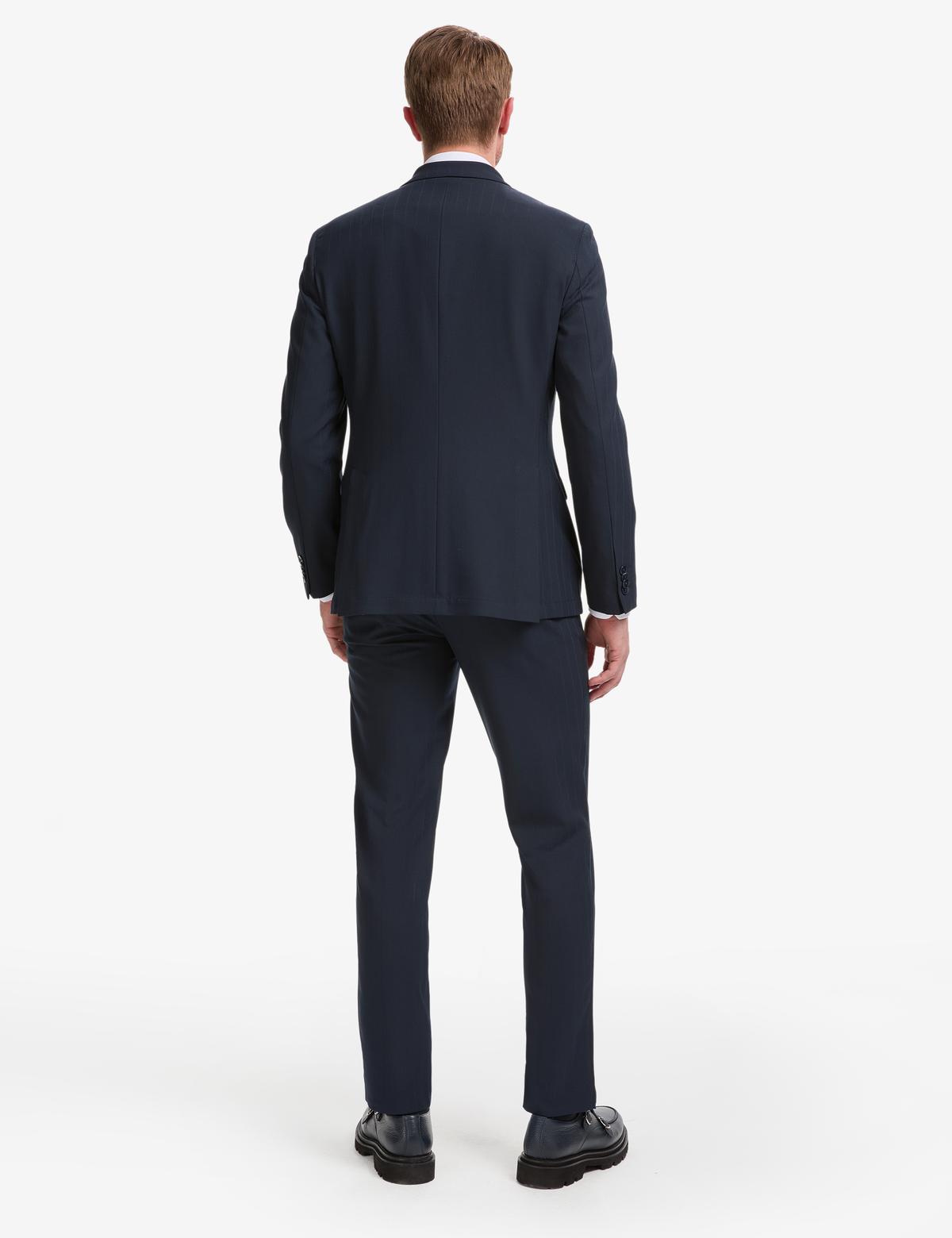 Lacivert Ex. Slim Fit Çizgili Kruvaze Takım Elbise - 50325157044