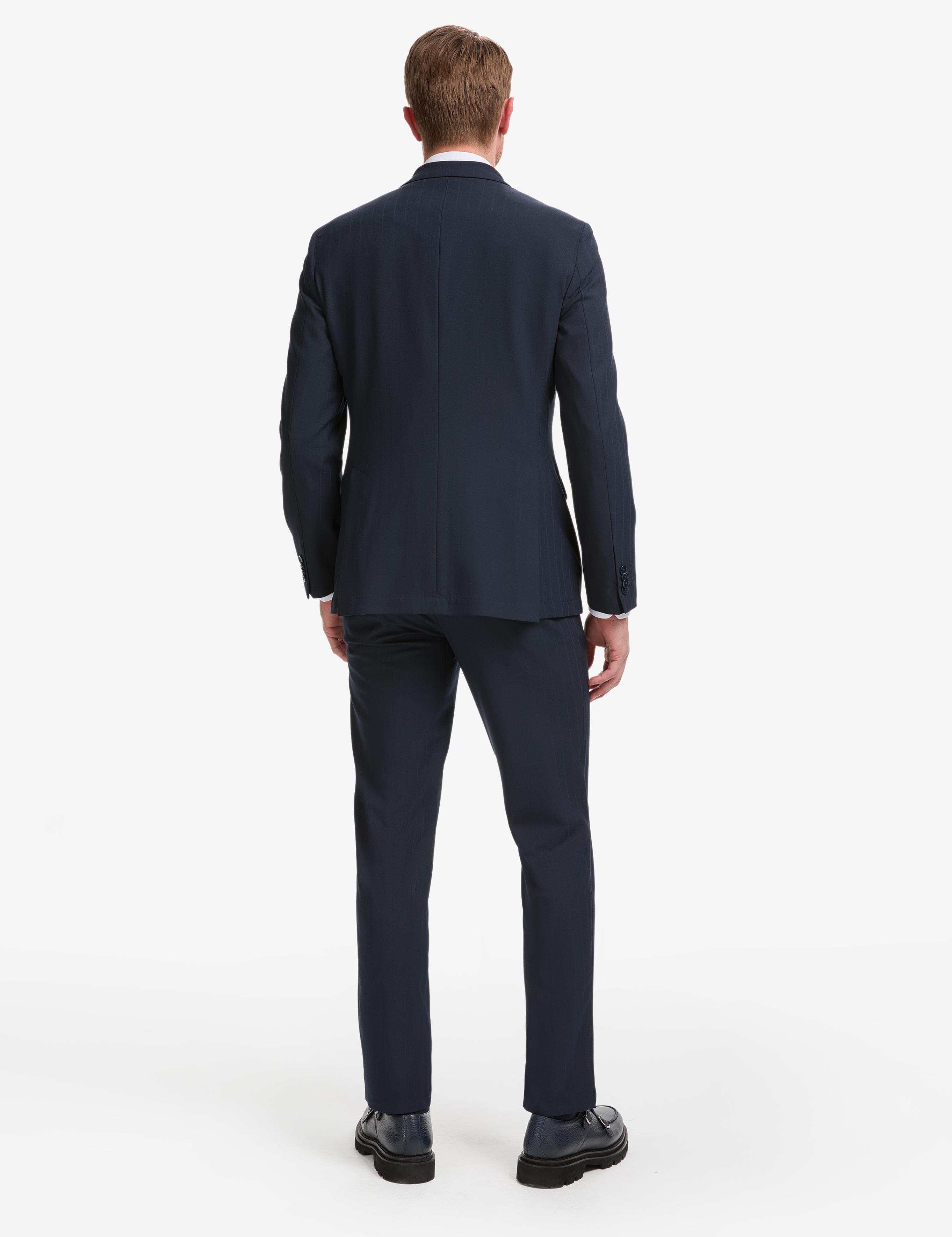 Lacivert Ex. Slim Fit Çizgili Kruvaze Takım Elbise