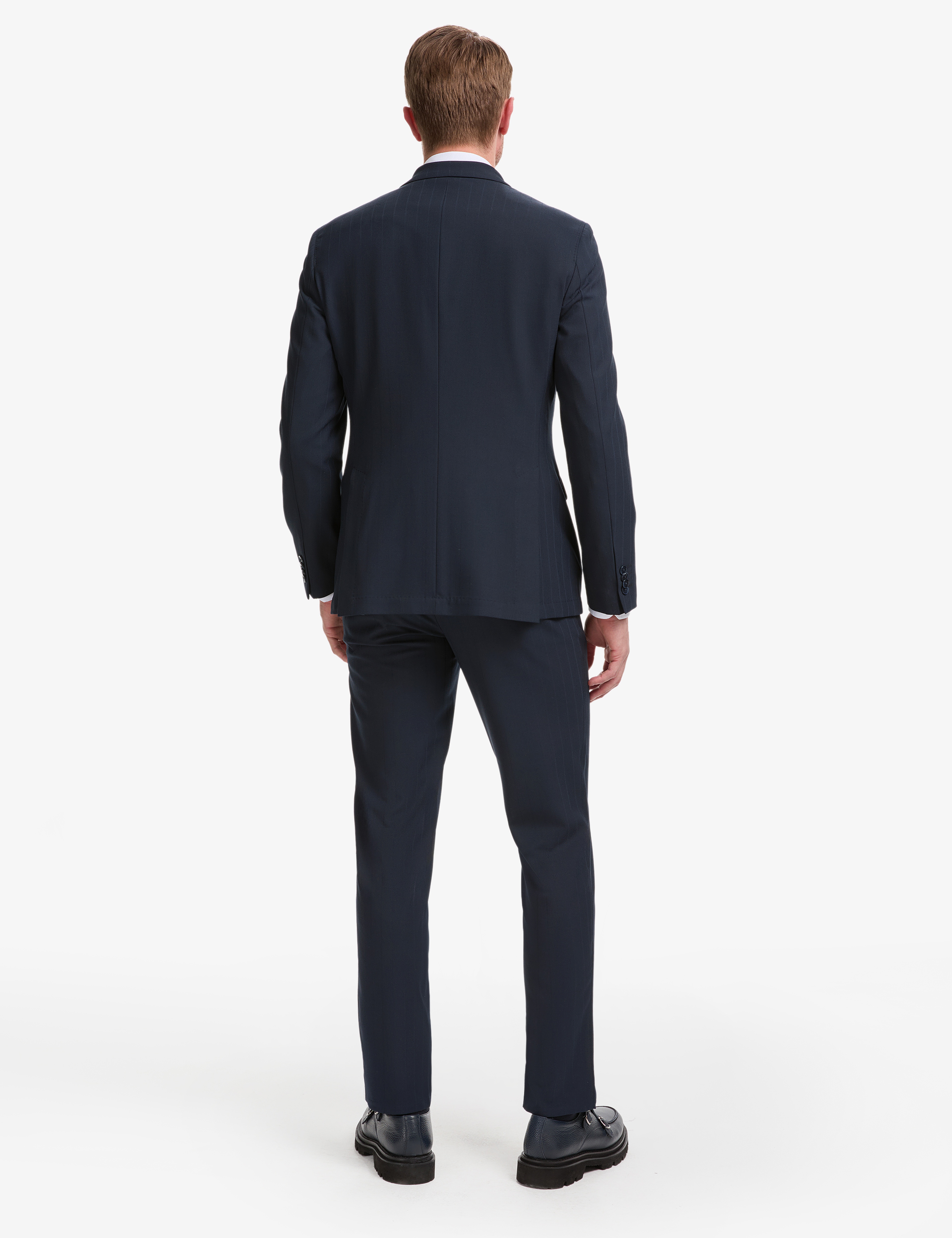 Lacivert Extra Slim Fit Çizgili Kruvaze Takım Elbise - Image 6