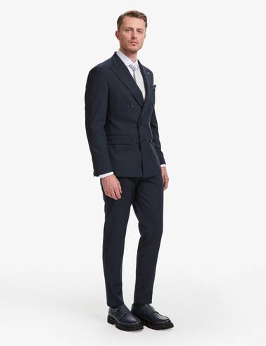 Lacivert Ex. Slim Fit Çizgili Kruvaze Takım Elbise