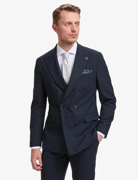 Lacivert Ex. Slim Fit Çizgili Kruvaze Takım Elbise - 50325157044
