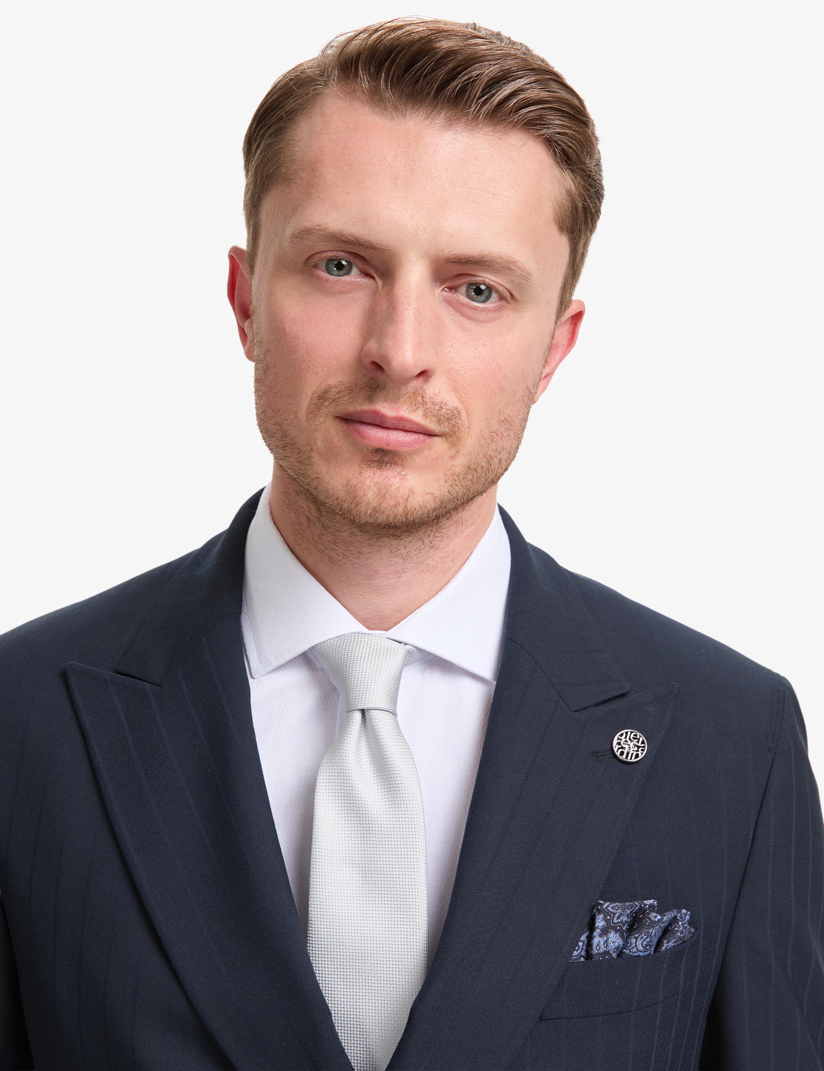 Lacivert Ex. Slim Fit Çizgili Kruvaze Takım Elbise