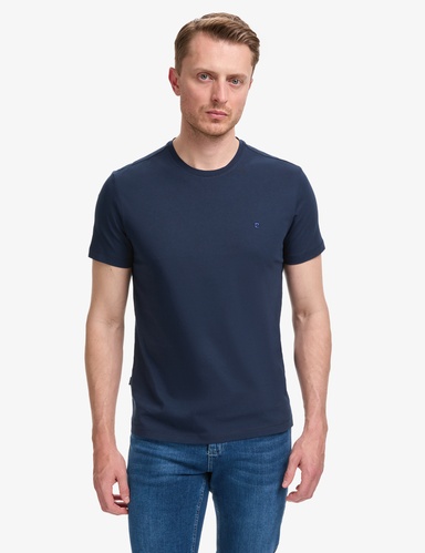 Lacivert Slim Fit %100 Pamuk Bisiklet Yaka Basic Tişört
