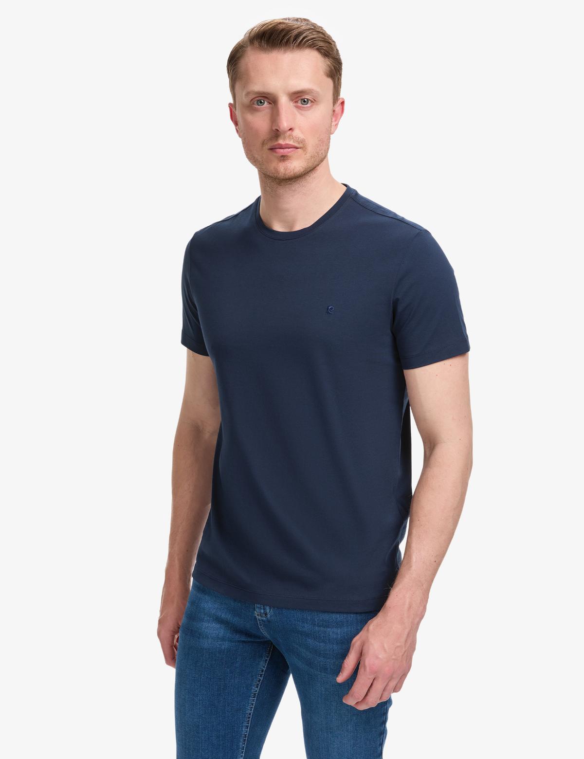 Lacivert Slim Fit %100 Pamuk Bisiklet Yaka Basic Tişört - 50325307085