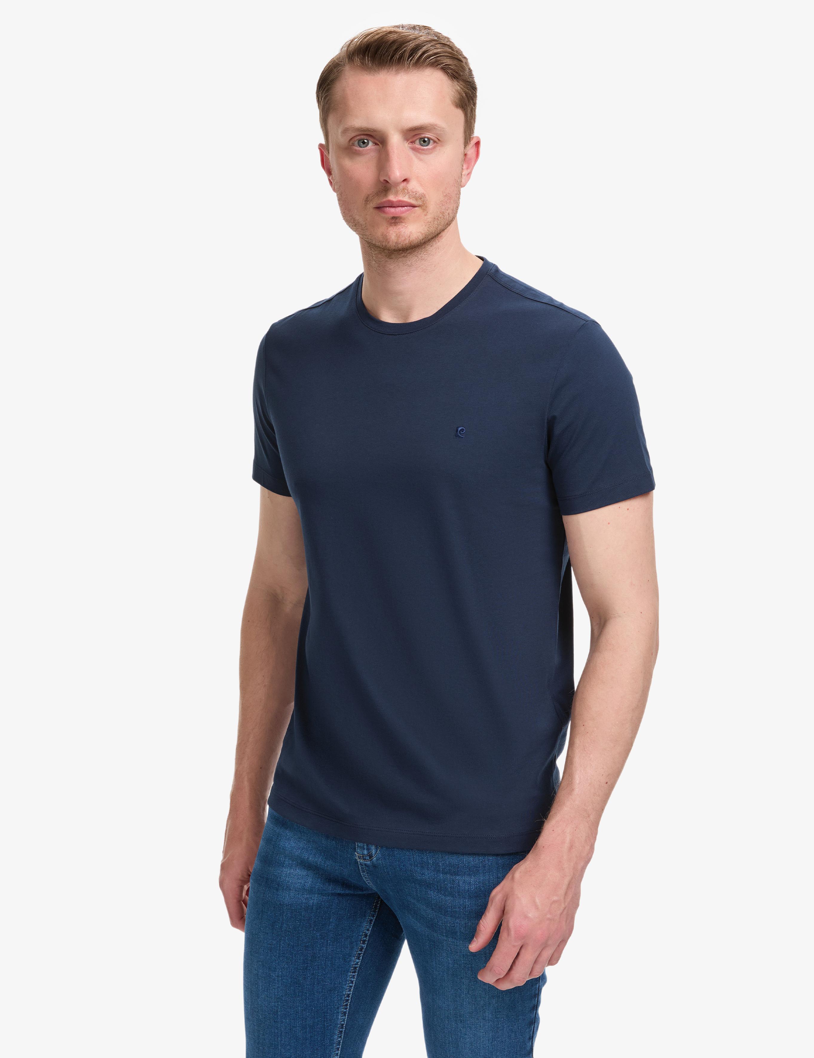 Lacivert Slim Fit %100 Pamuk Bisiklet Yaka Basic Tişört